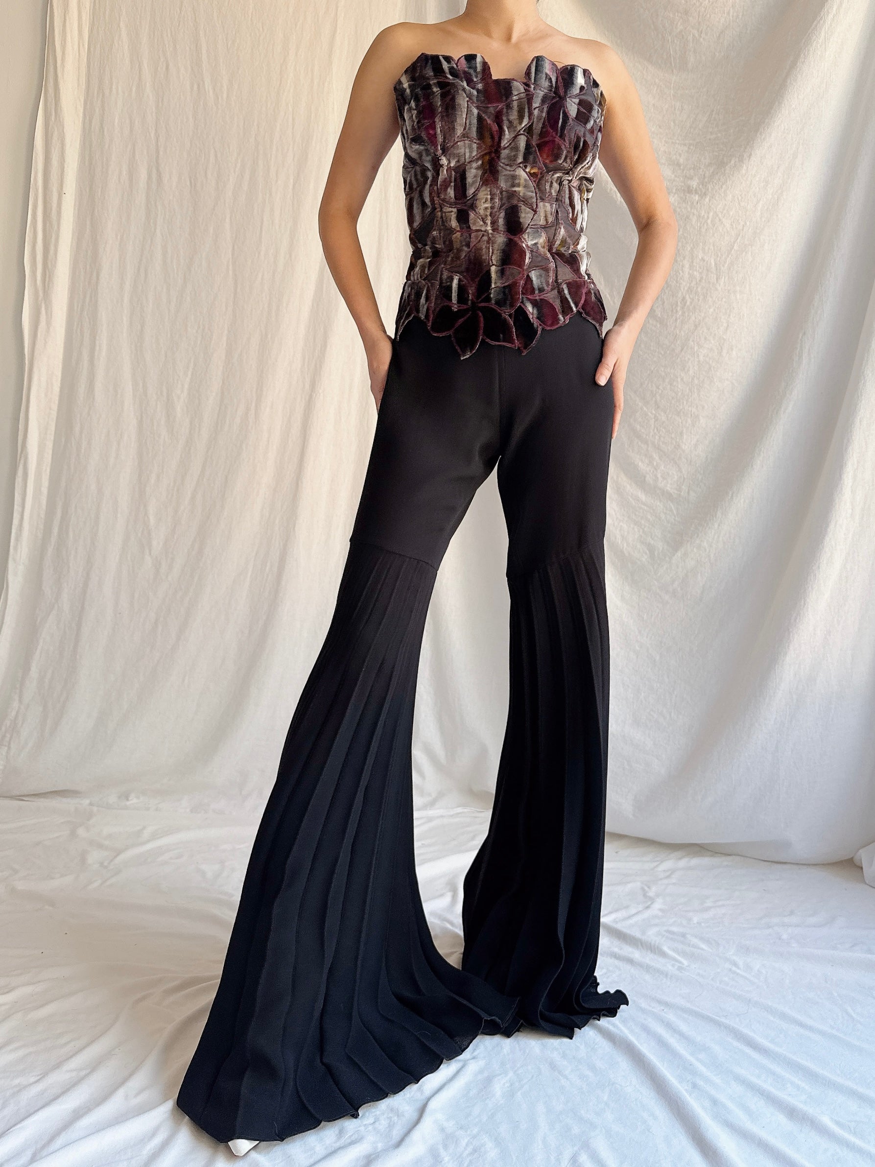 Vintage Rayon Pleated Bell Bottoms - M