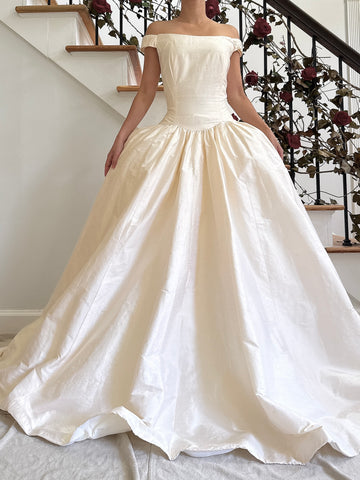 Vintage Raw Silk Portrait Collar Gown - M