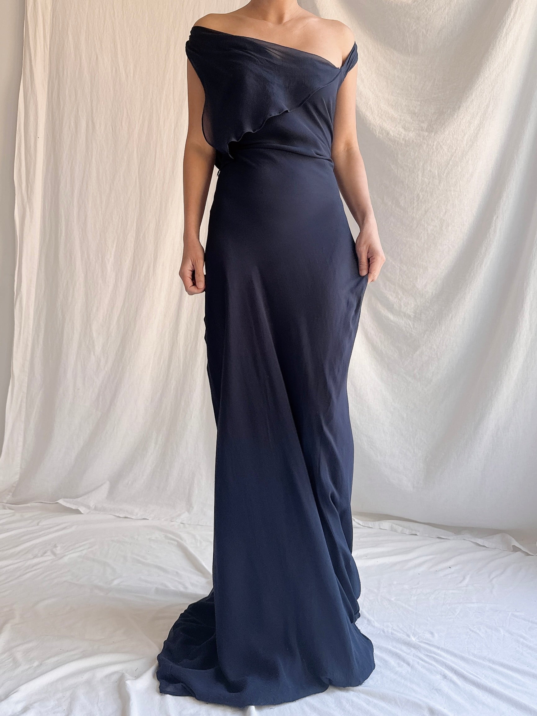 Vintage Midnight Blue Bellville Sassoon Silk Gown - M/L