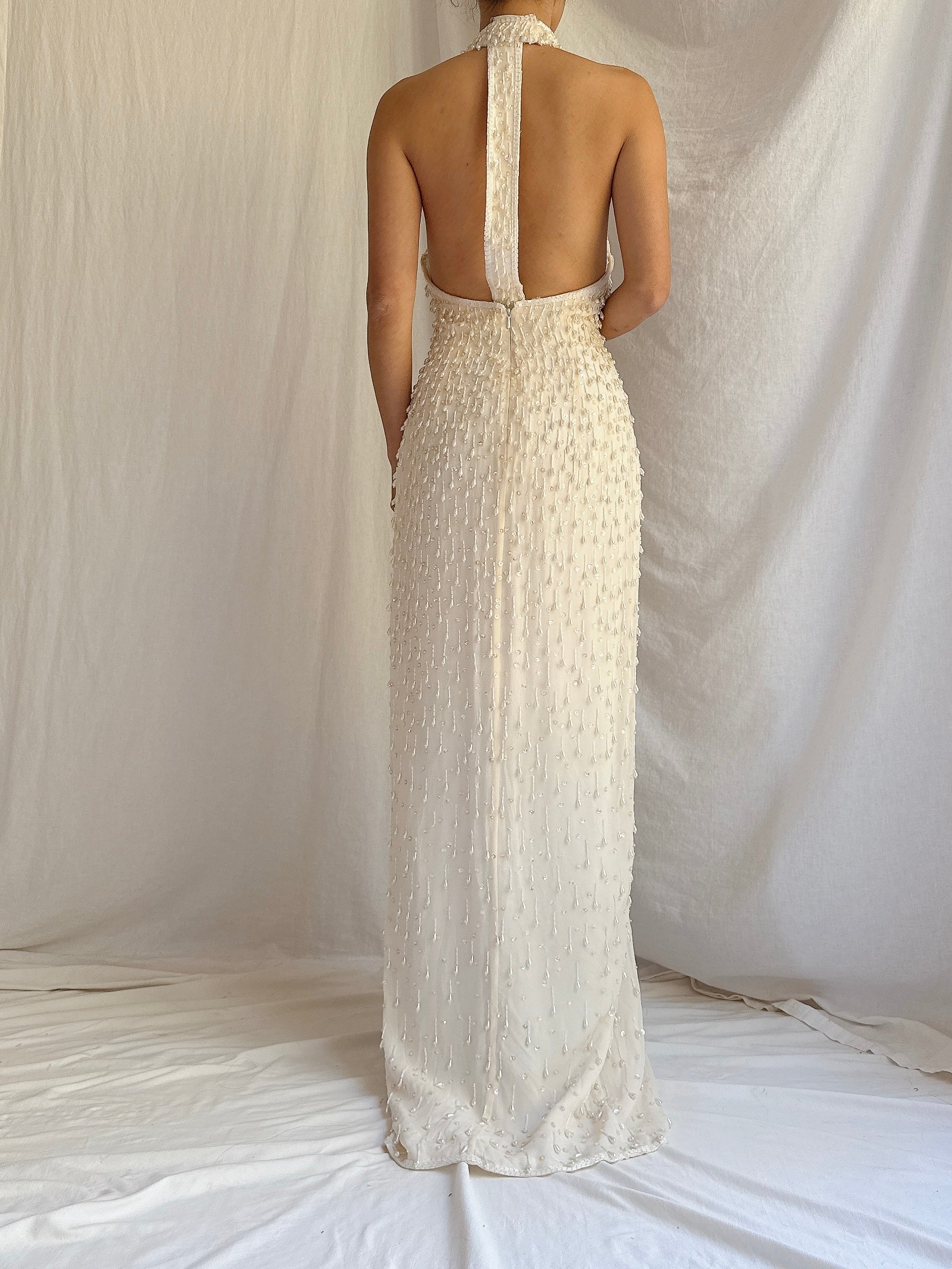 Vintage Halter Neck Silk Beaded Gown - M 8