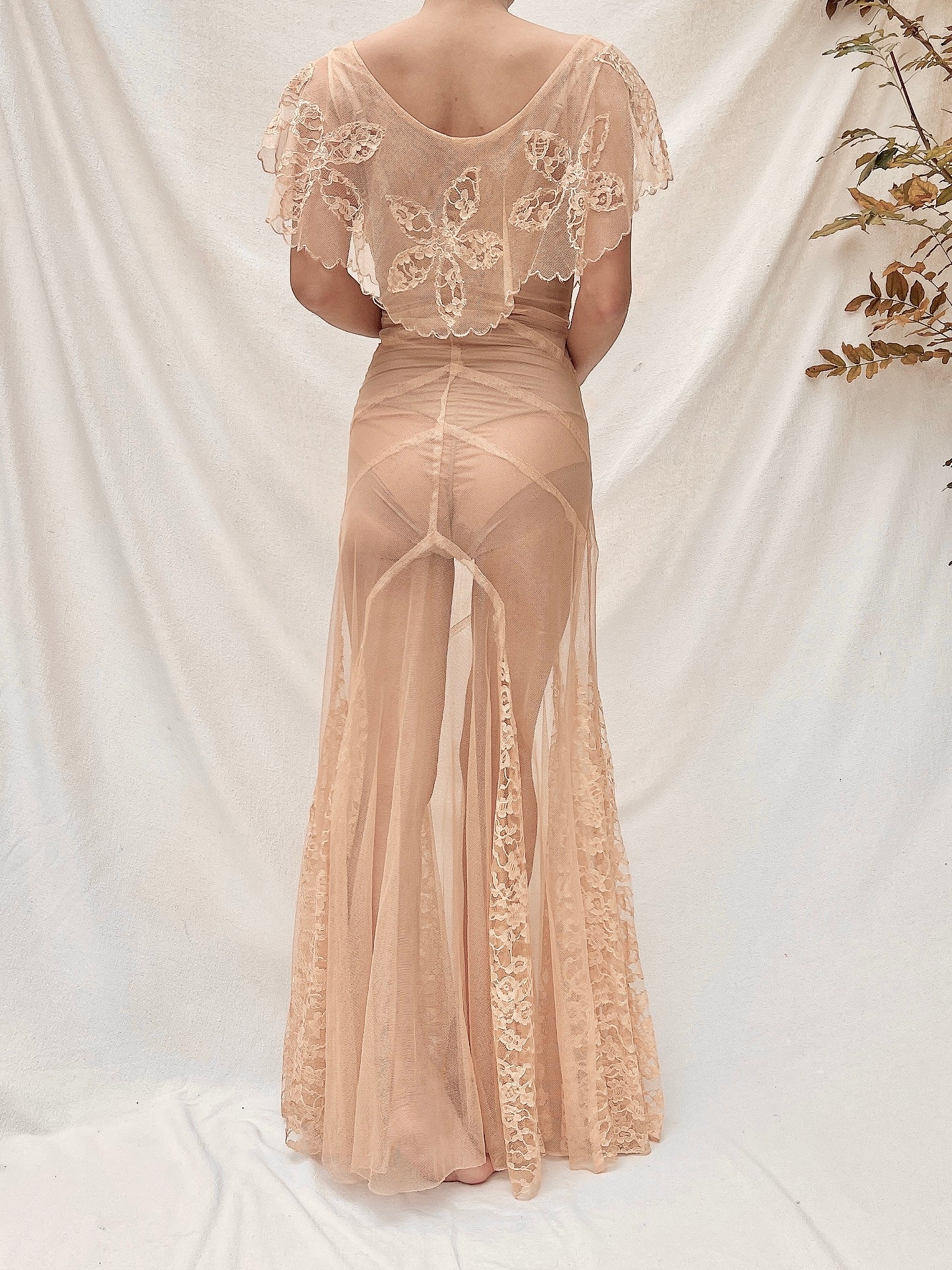 1930s Peach Tulle Gown - XS