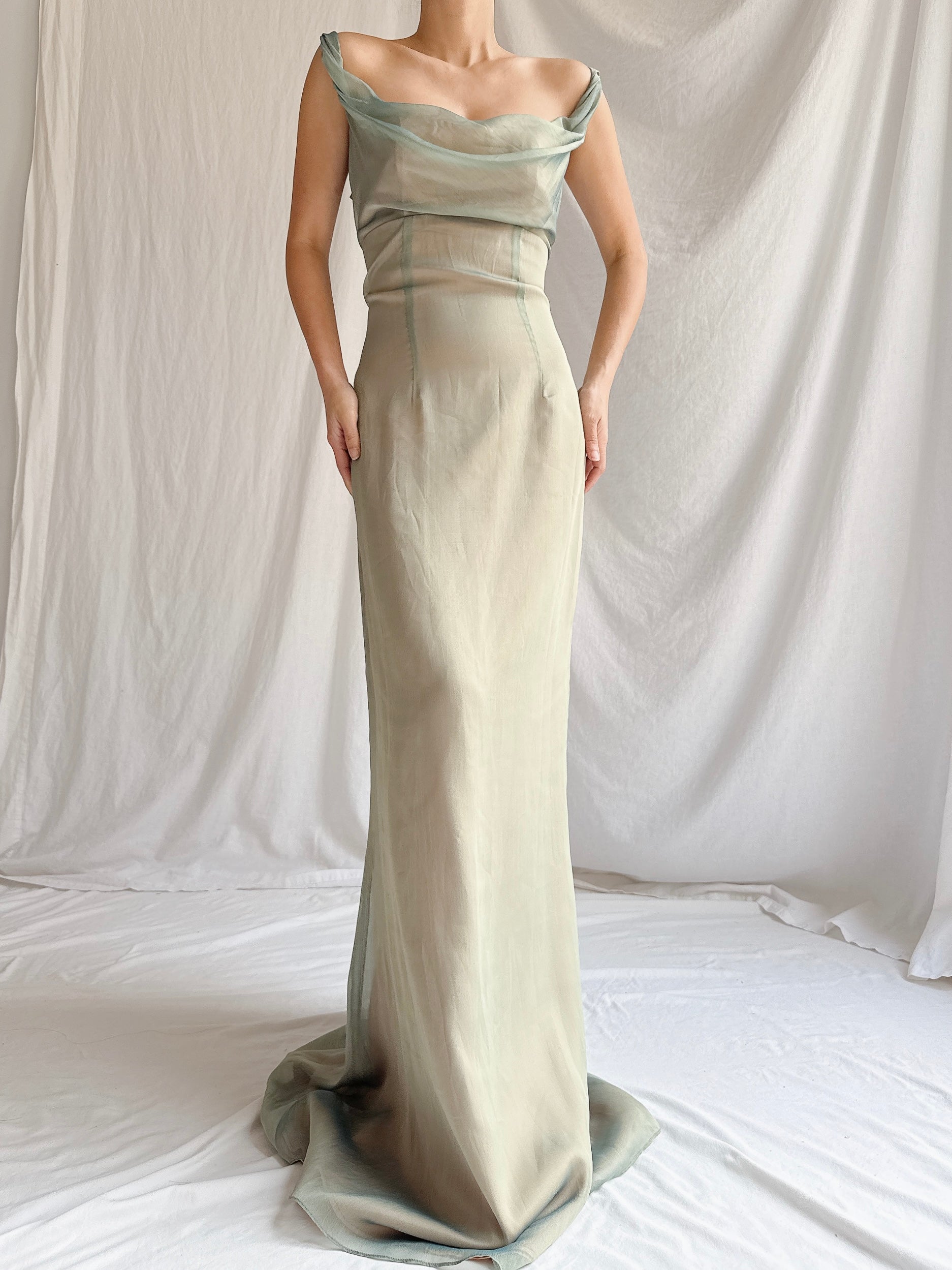 1990s Emanuelle Khanh Paris Seafoam Dress - S/6