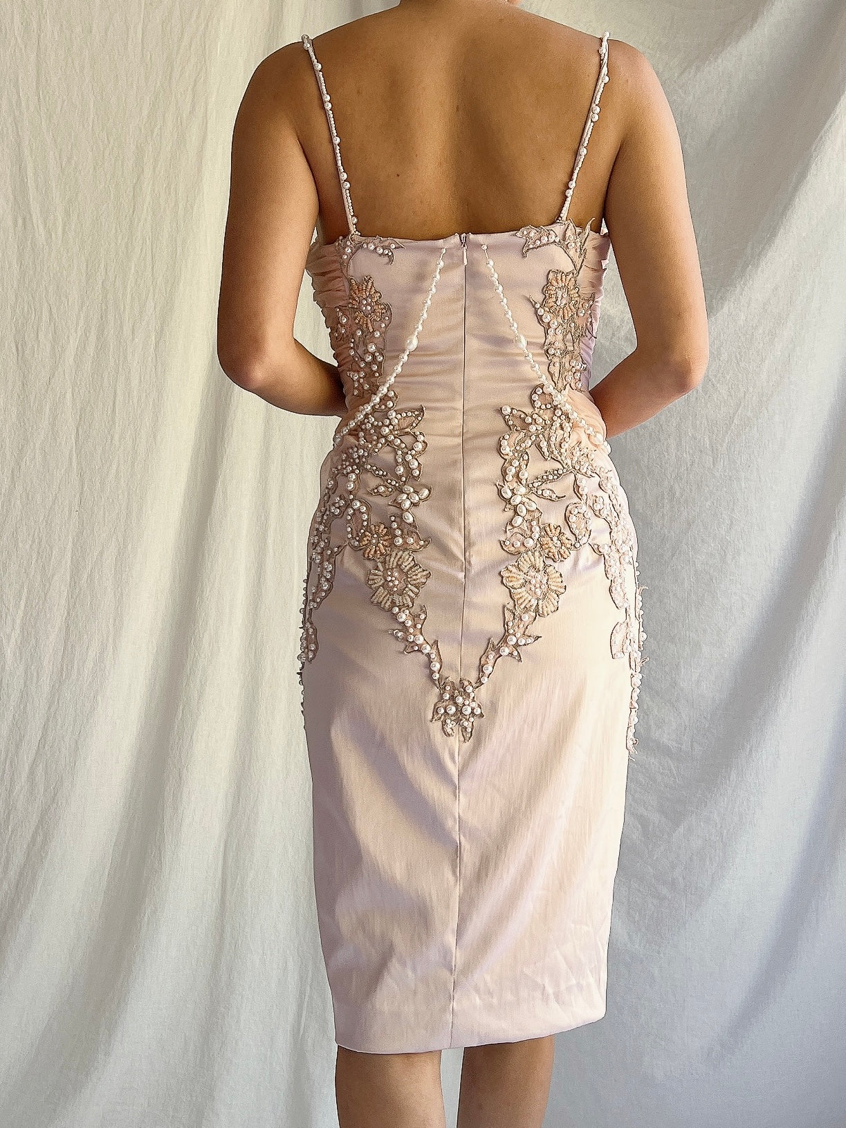 Vintage Pink Pearl Beaded Dress - S/4