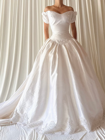 Vintage Ivory Raw Silk Gown - M