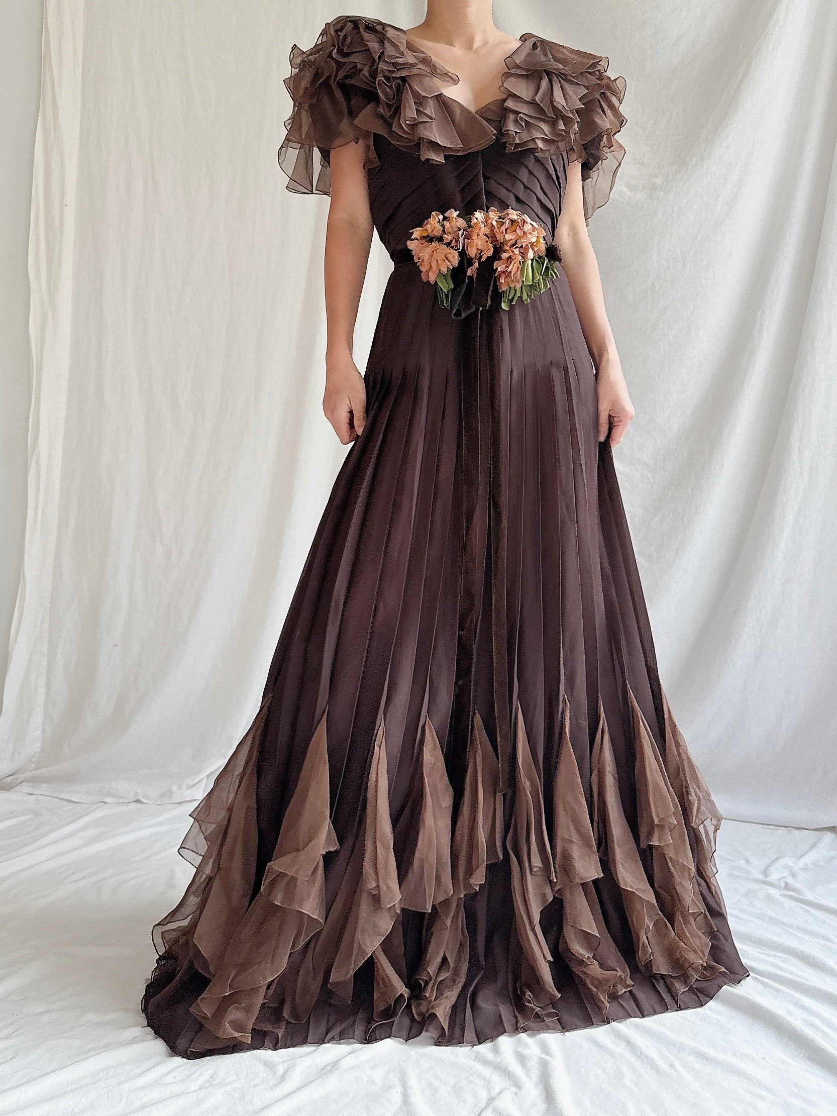 1960s Silk Chiffon and Organza Gown - S