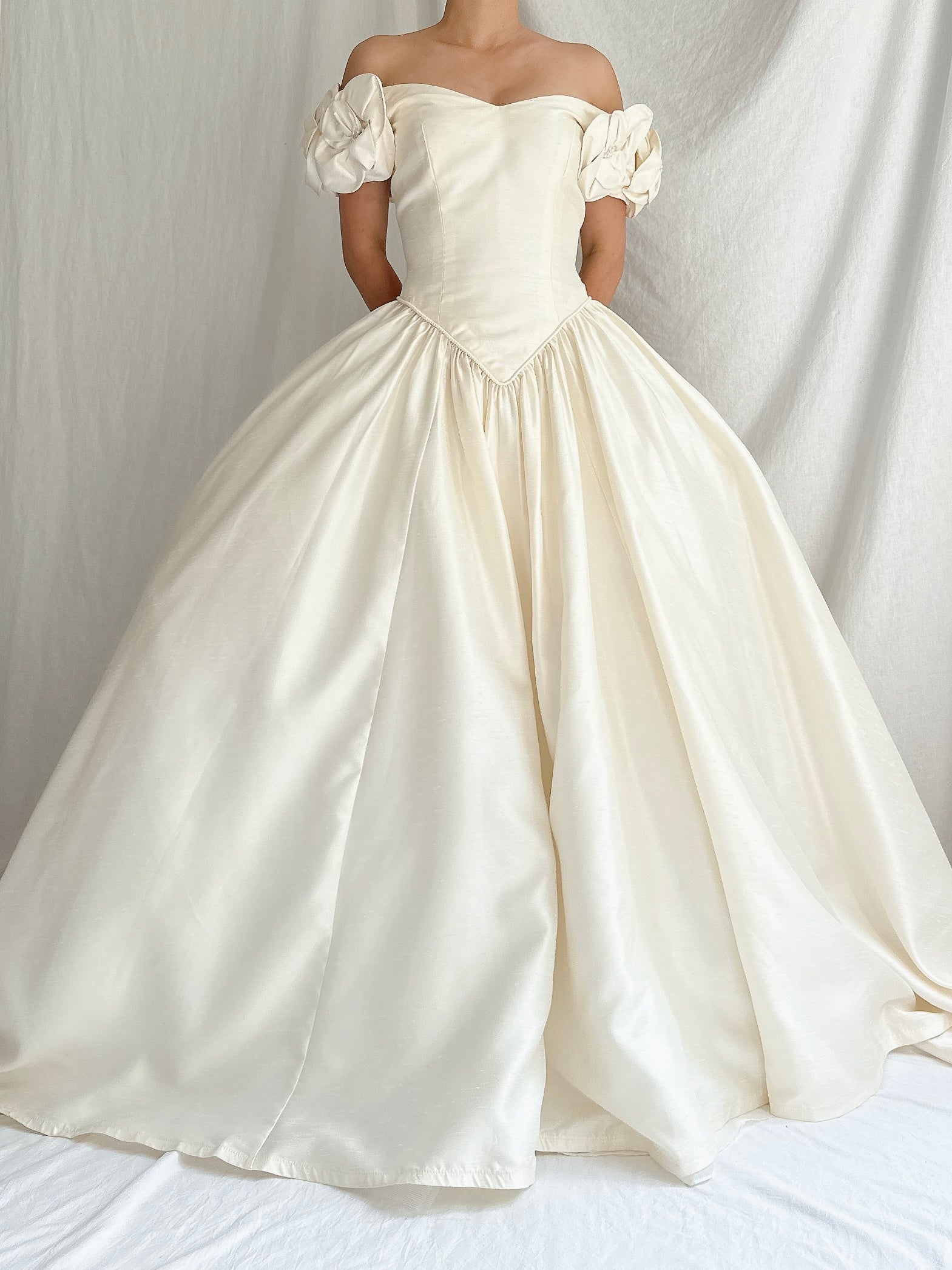 Vintage Raw Silk Basque Waist Gown - S