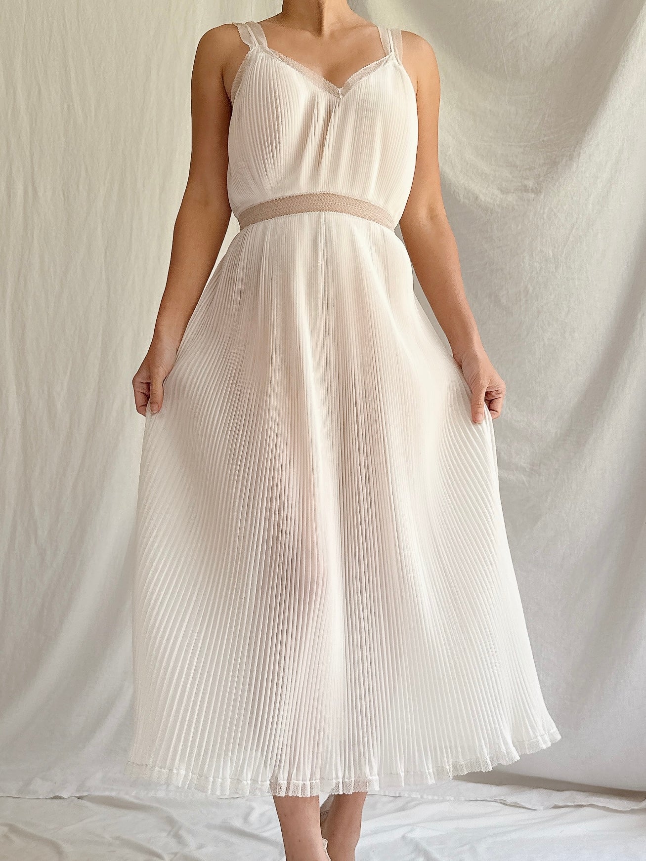 1950s Midi Sheer Pleated Slip Dress -S