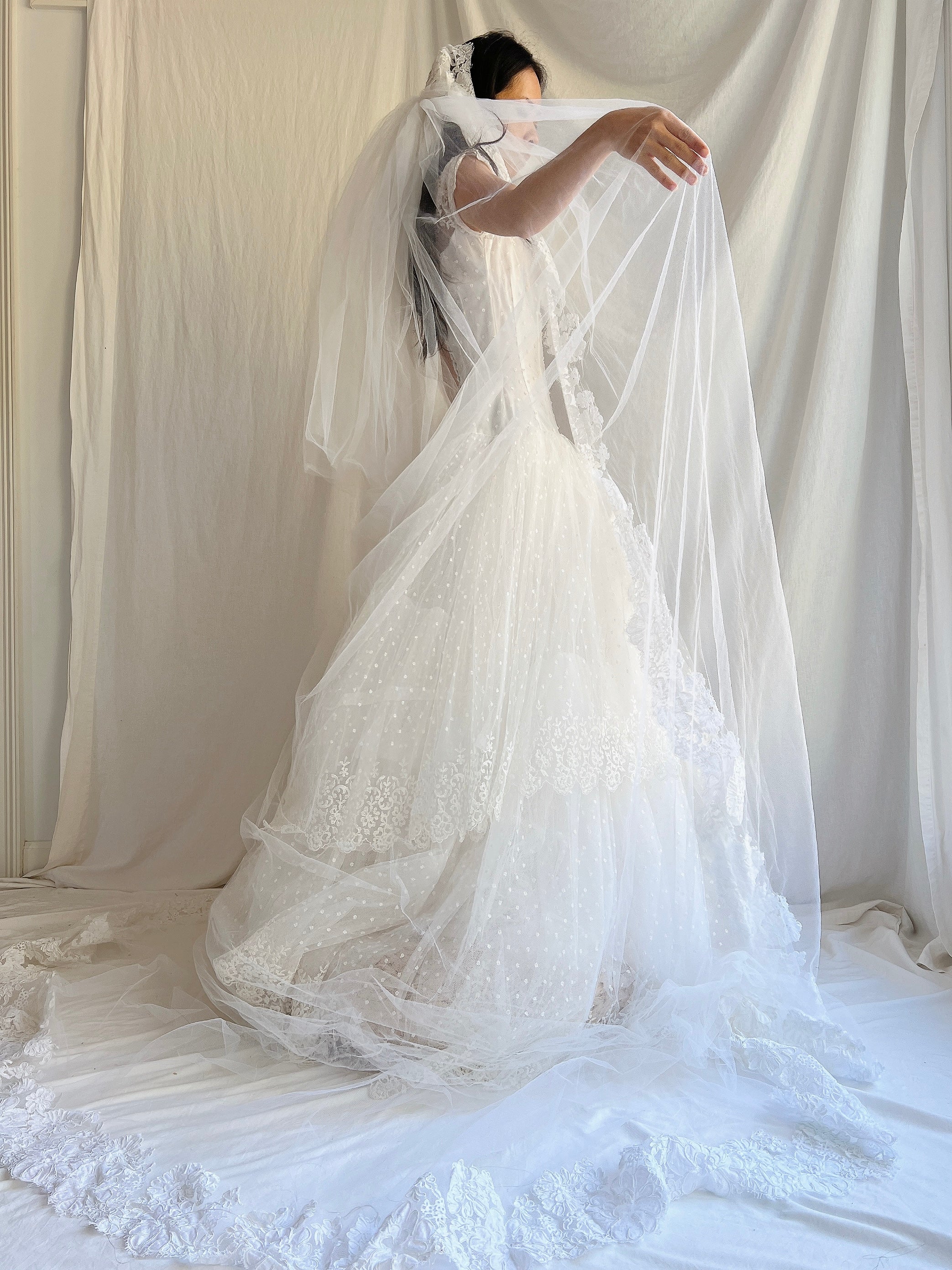 1950s Cathedral Alencon Double Tulle Veil