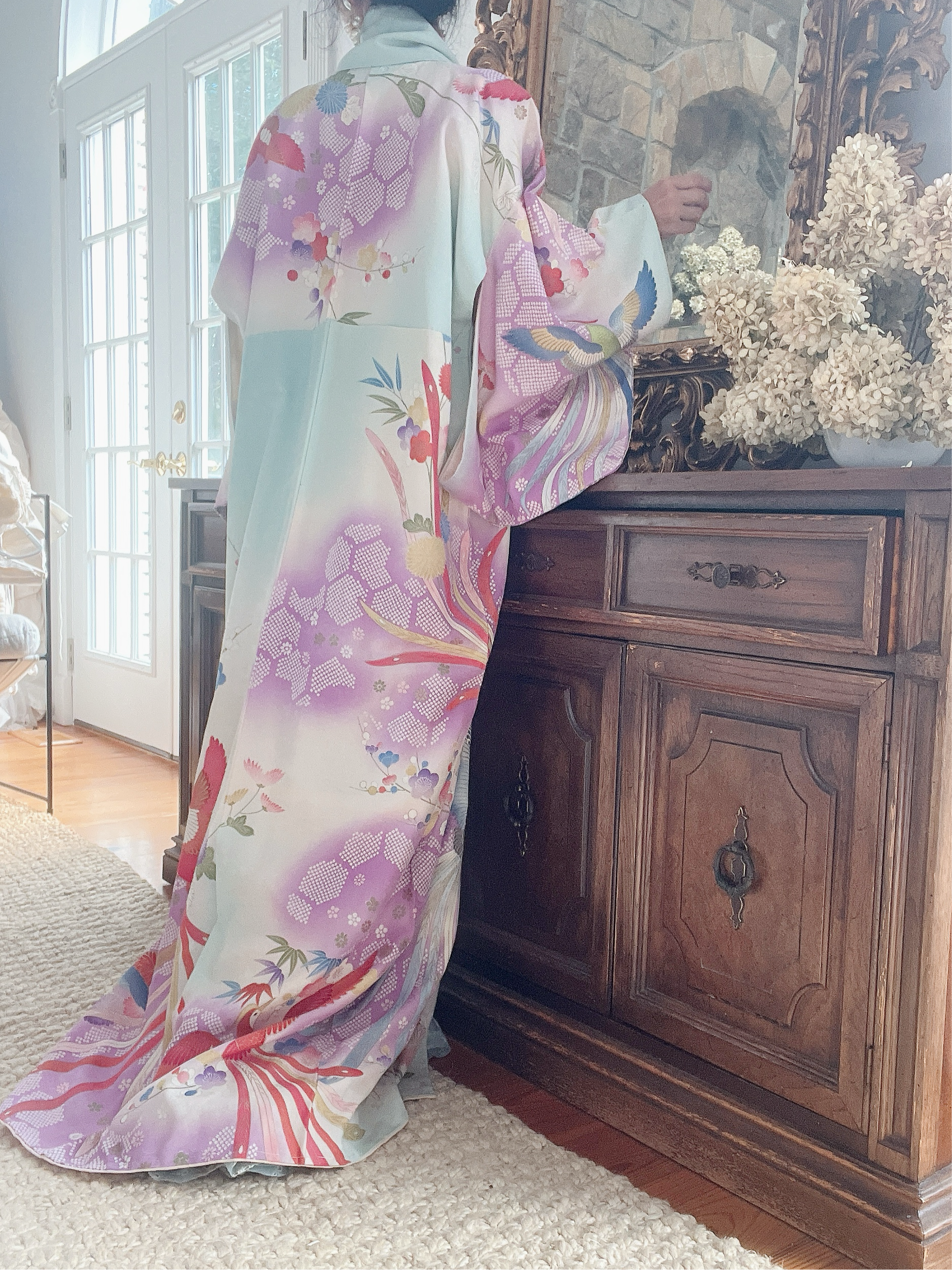 Vintage Pastel Cyan Kimono - OSFM