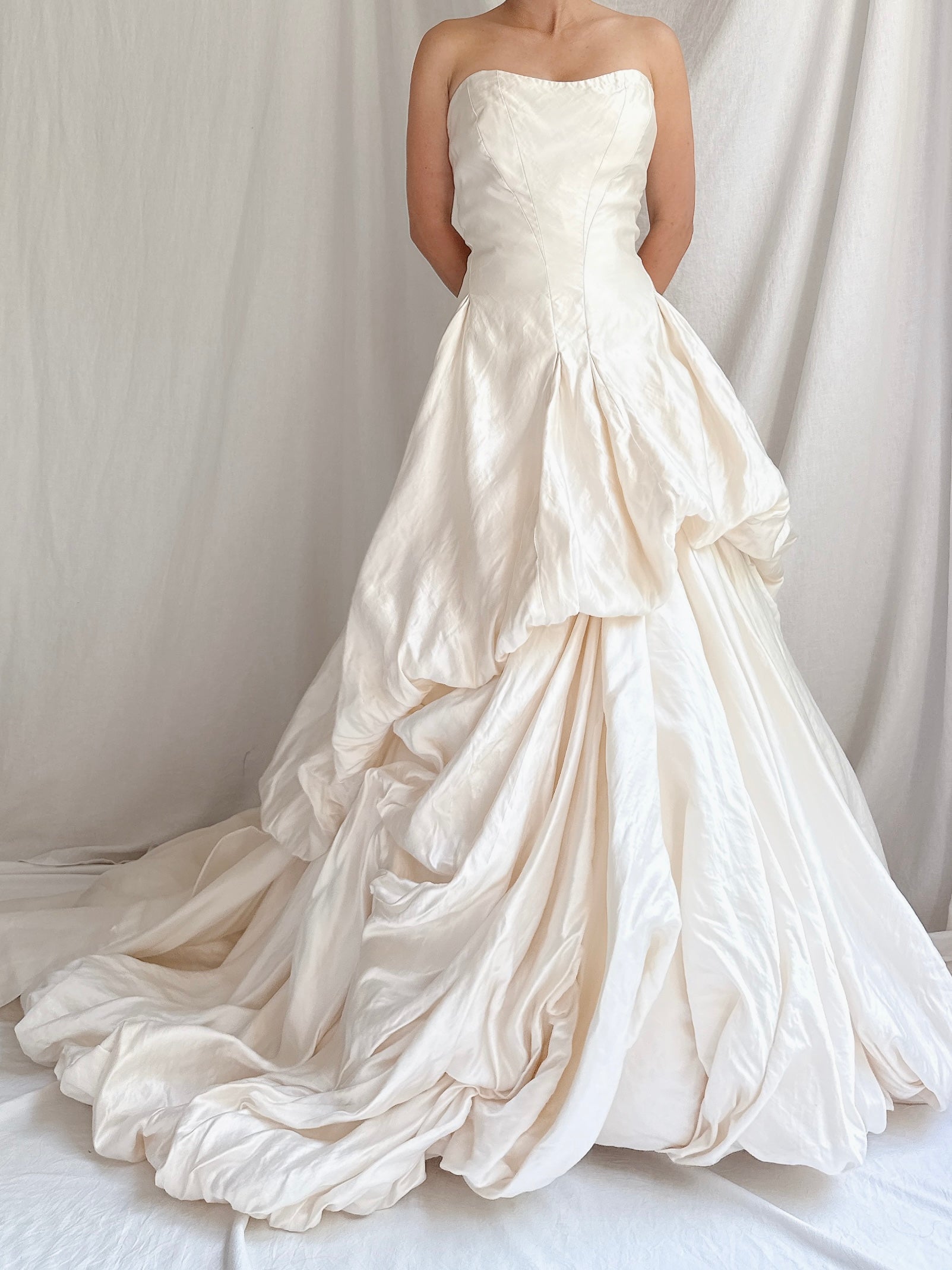 Vintage Silk Anna Maier Corset Draped Gown - M-L