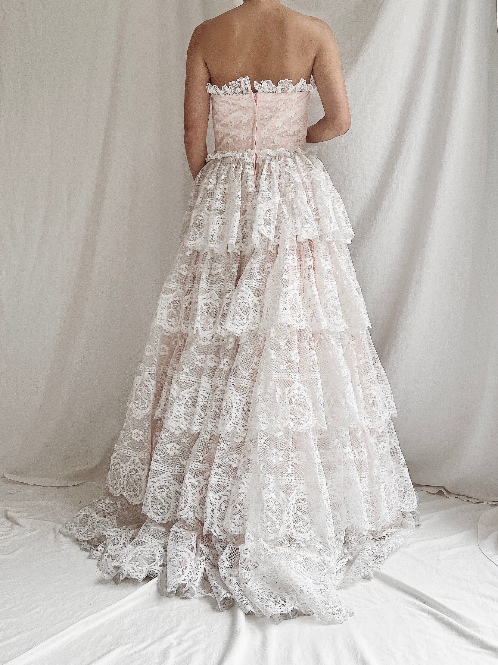 Vintage Tiered Lace Dress - S