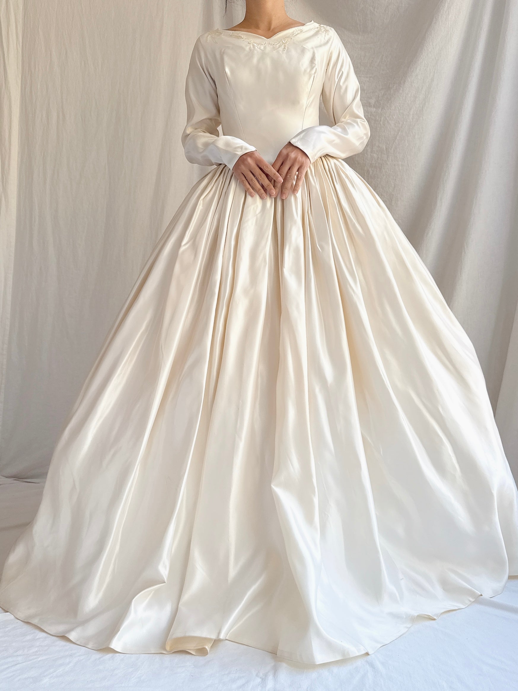 1950s Satin Long Sleeve Gown - XS