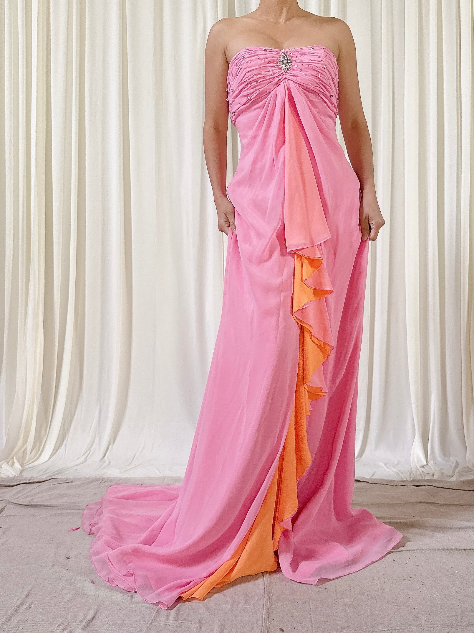 Vintage Bellville Sassoon Pink Orange Dress - L/10