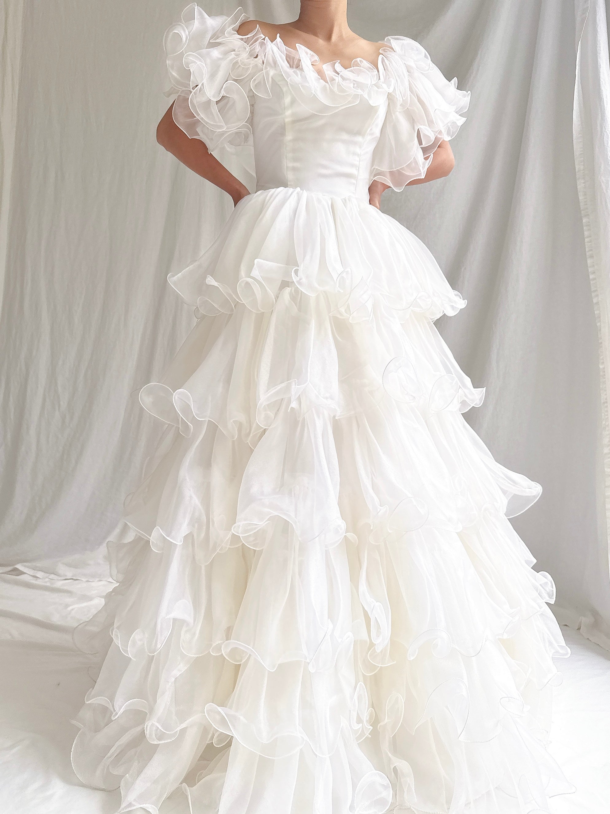 1980s Ruffle Voile Gown - XS