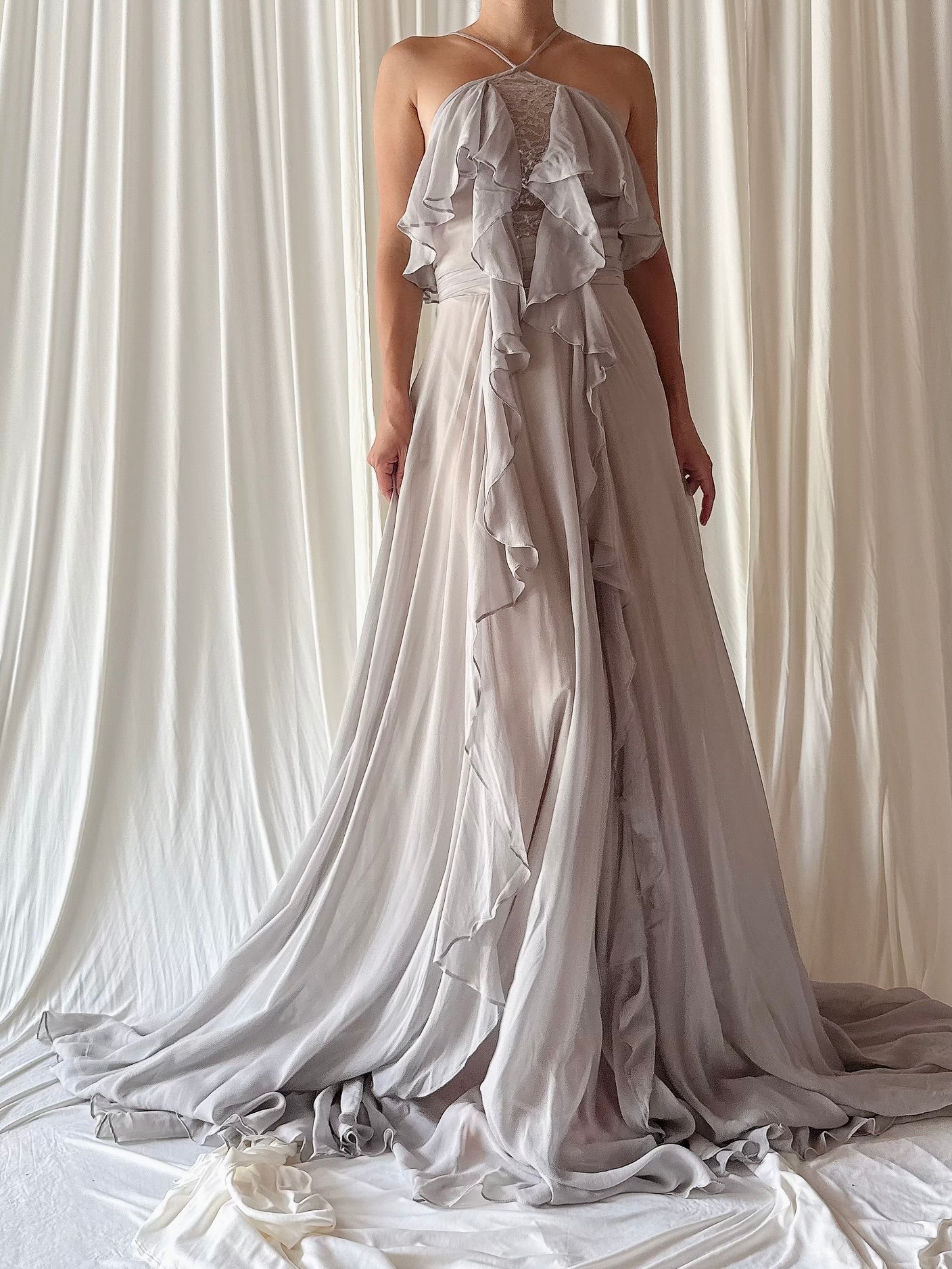 00 Pewter Chiffon Badgely Mishka Gown - XS/S