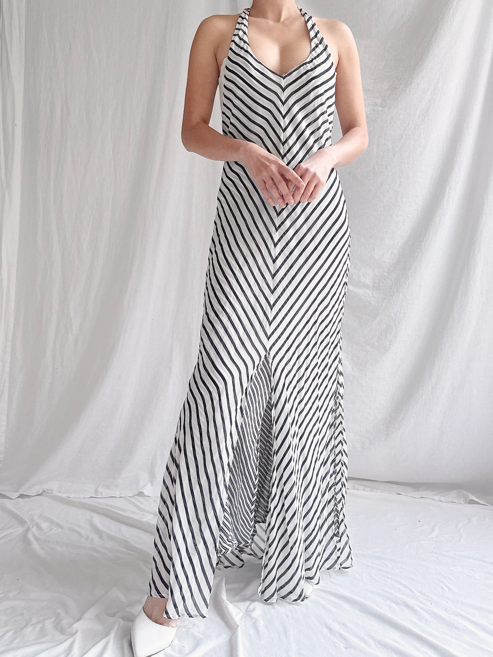 Vintage Silk Striped Slip Dress - S/M