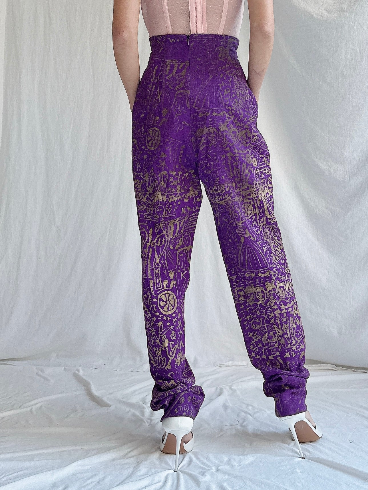 Vintage Painted High-Waisted Pants - S