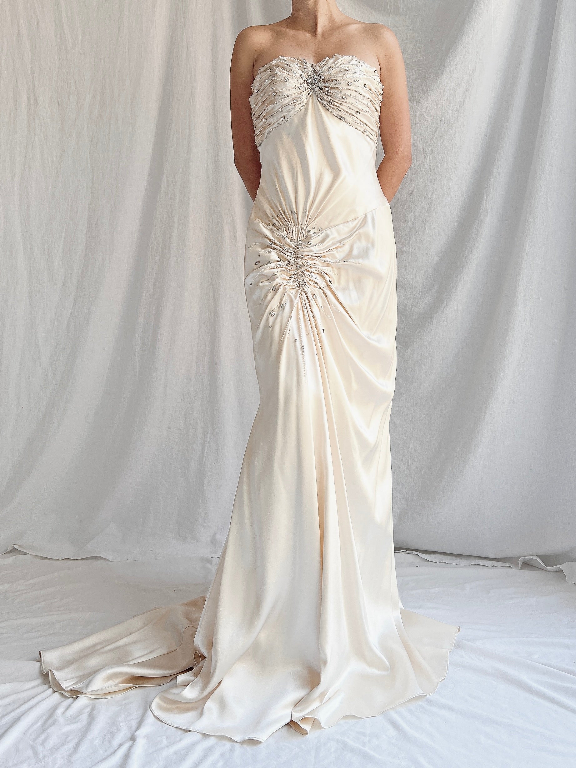 Vintage Silk Embellished Dropped Waist Gown - S