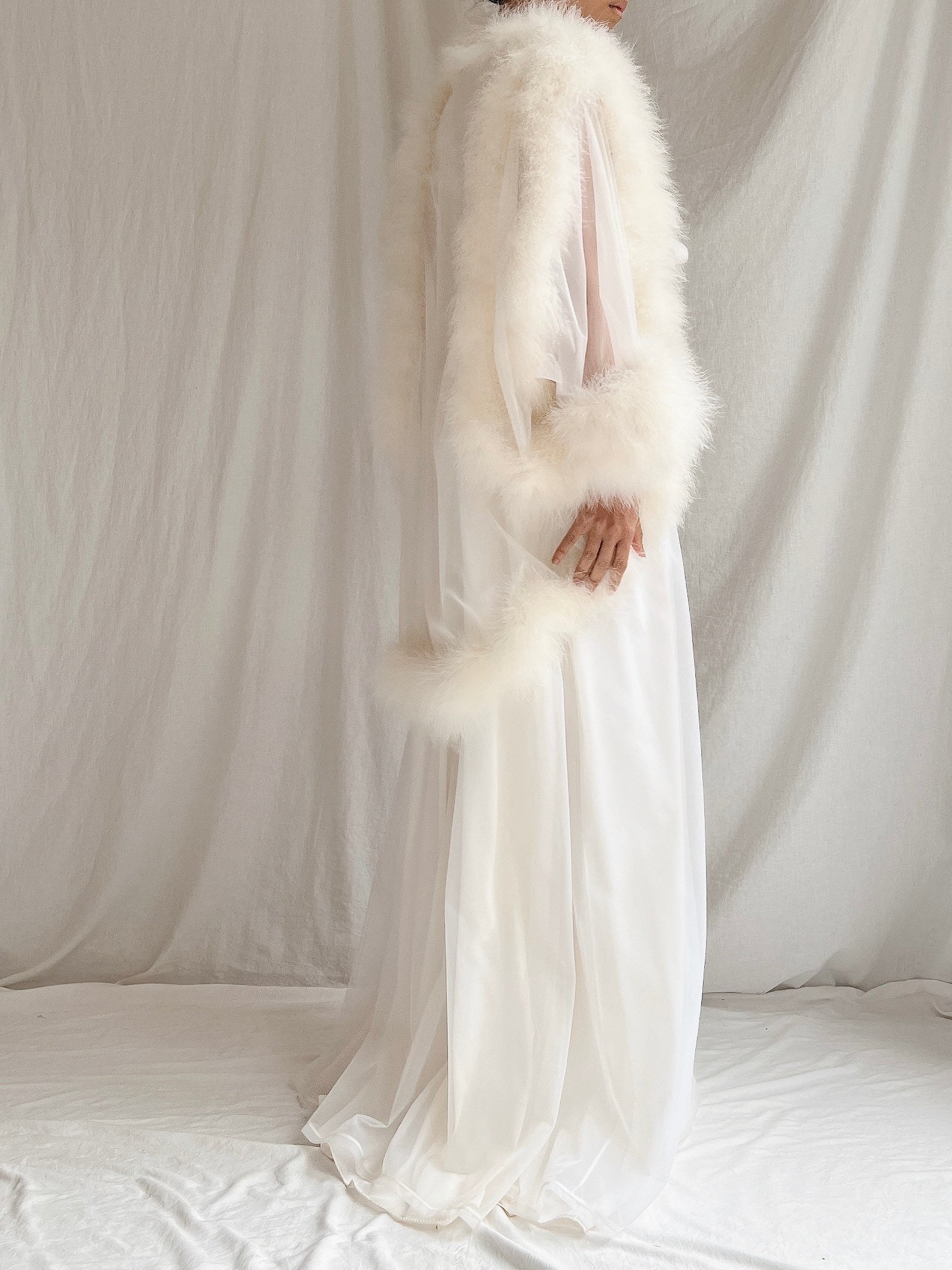 Vintage Sheer Marabou Feather Dressing Robe - OSFM