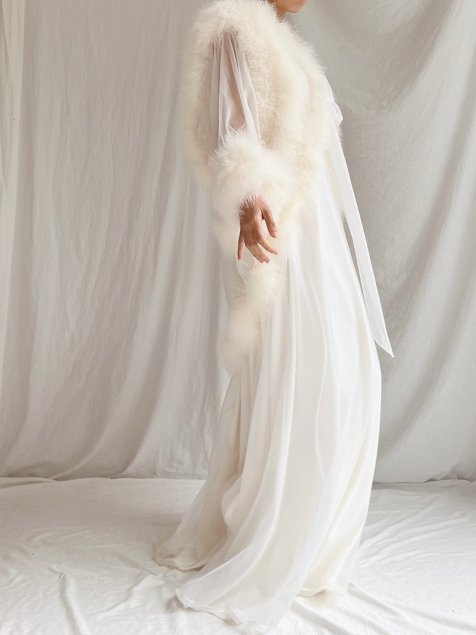 Vintage Sheer Marabou Feather Dressing Robe - OSFM