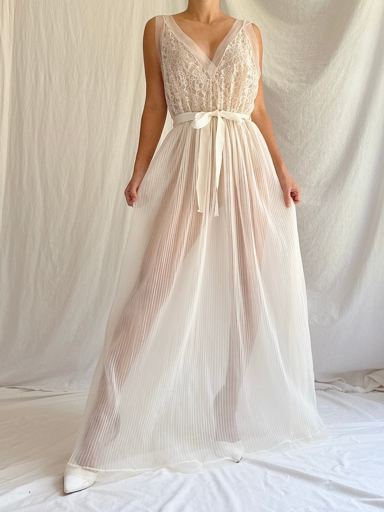 1960s Crystal Pleated Sheer Slip - S