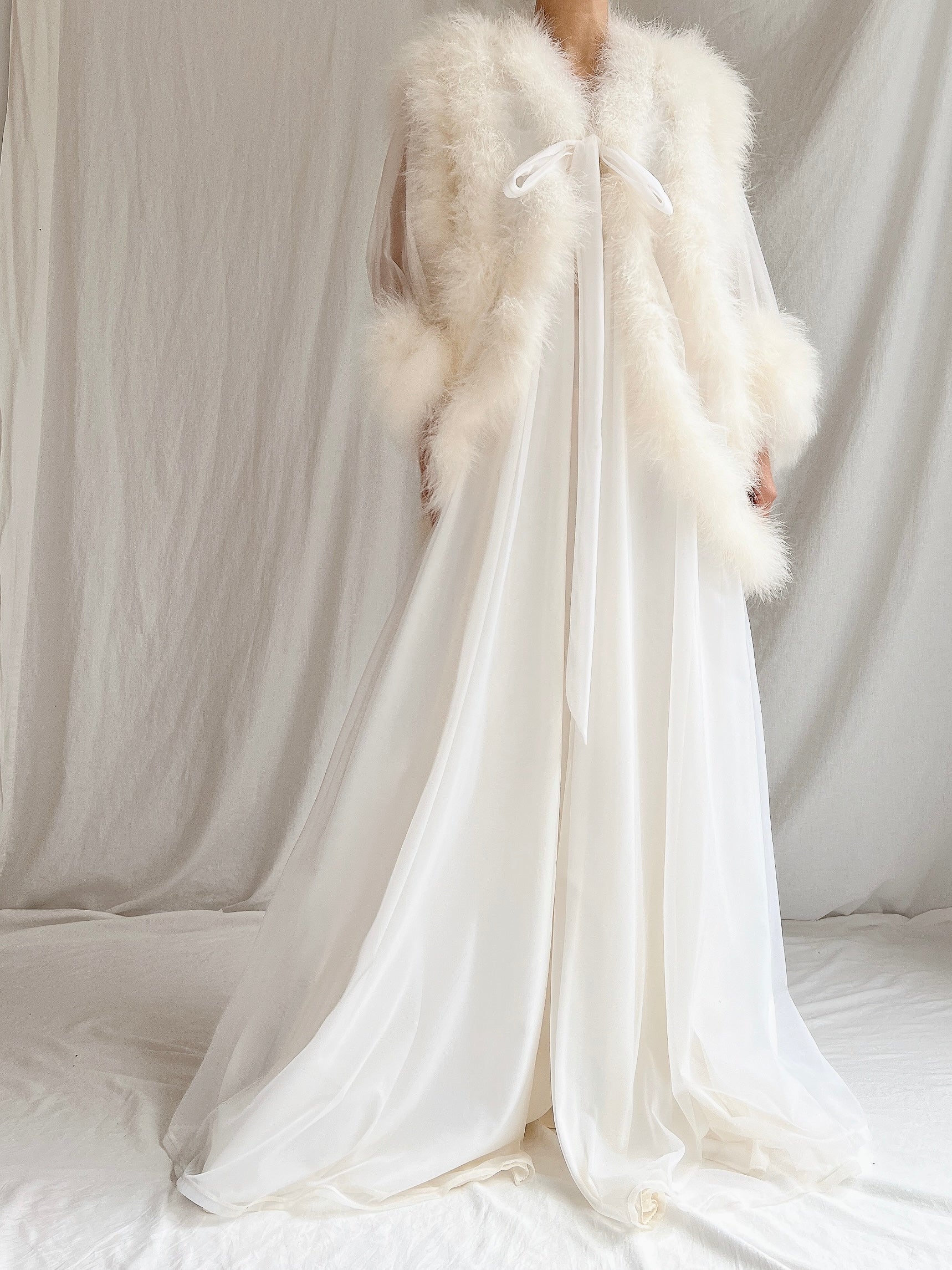 Vintage Sheer Marabou Feather Dressing Robe - OSFM