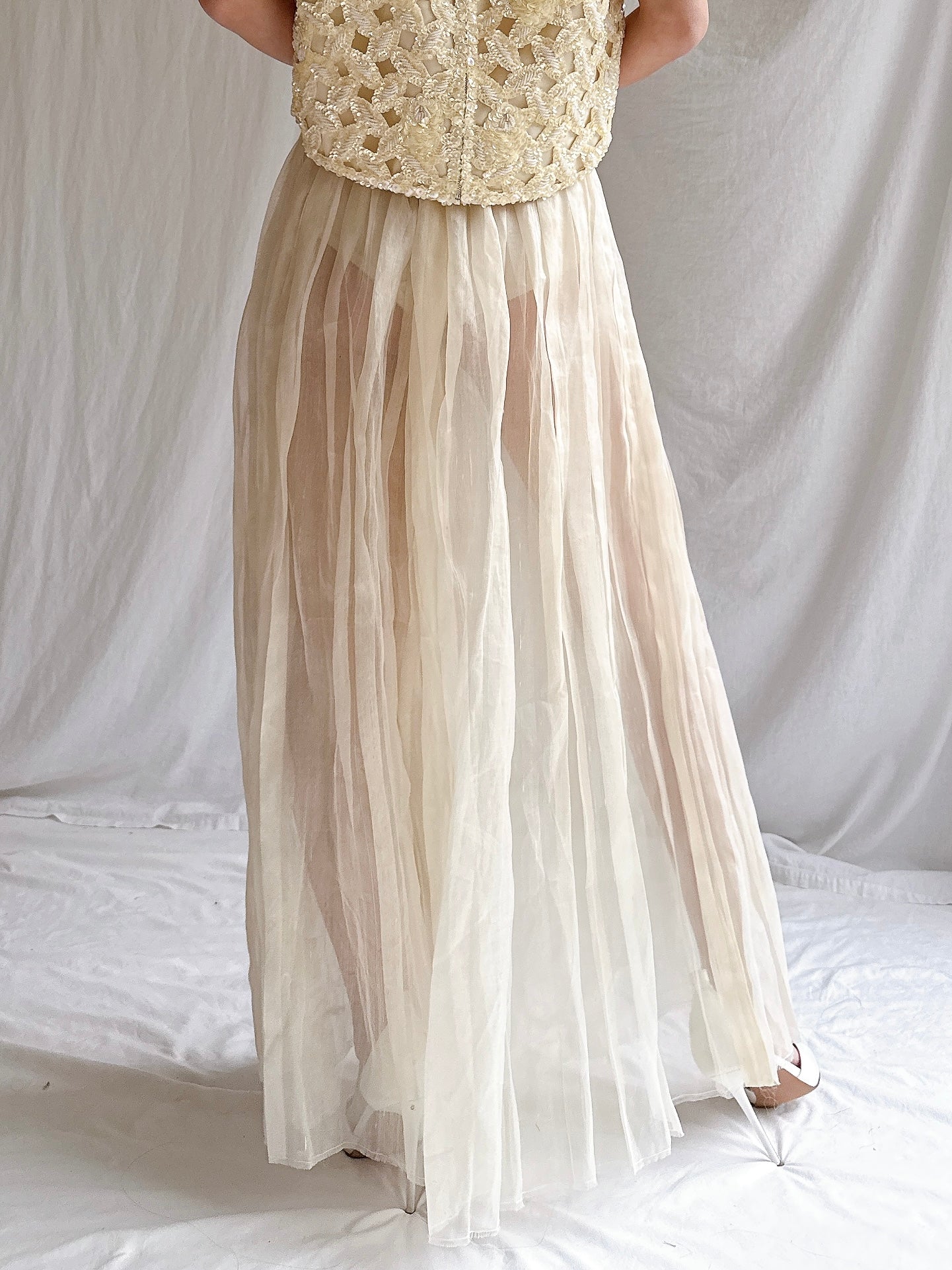 Vintage Silk Organza Pleated Palazzo Pants - M