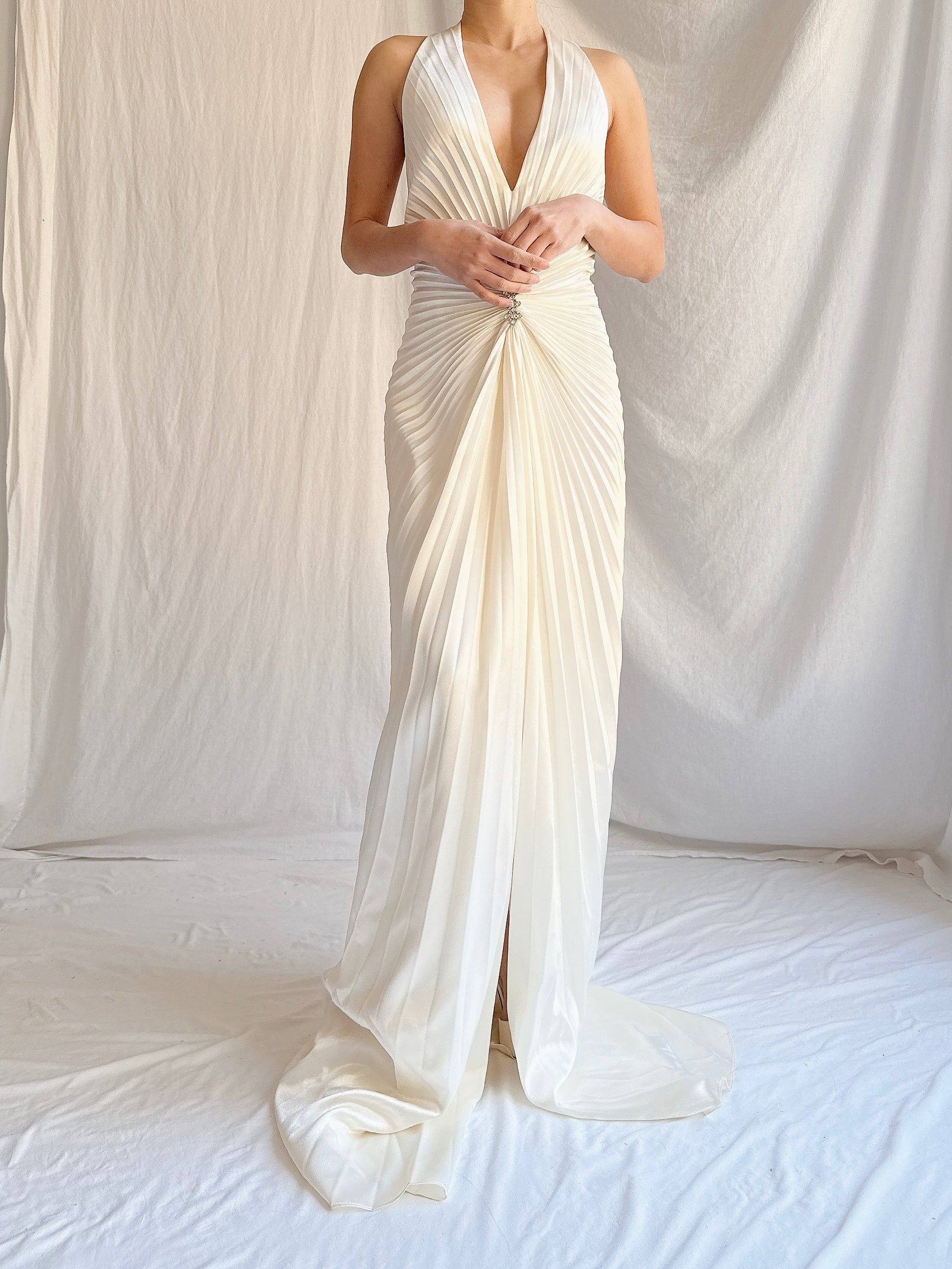 Vintage Satin Pleated Gown - M/L