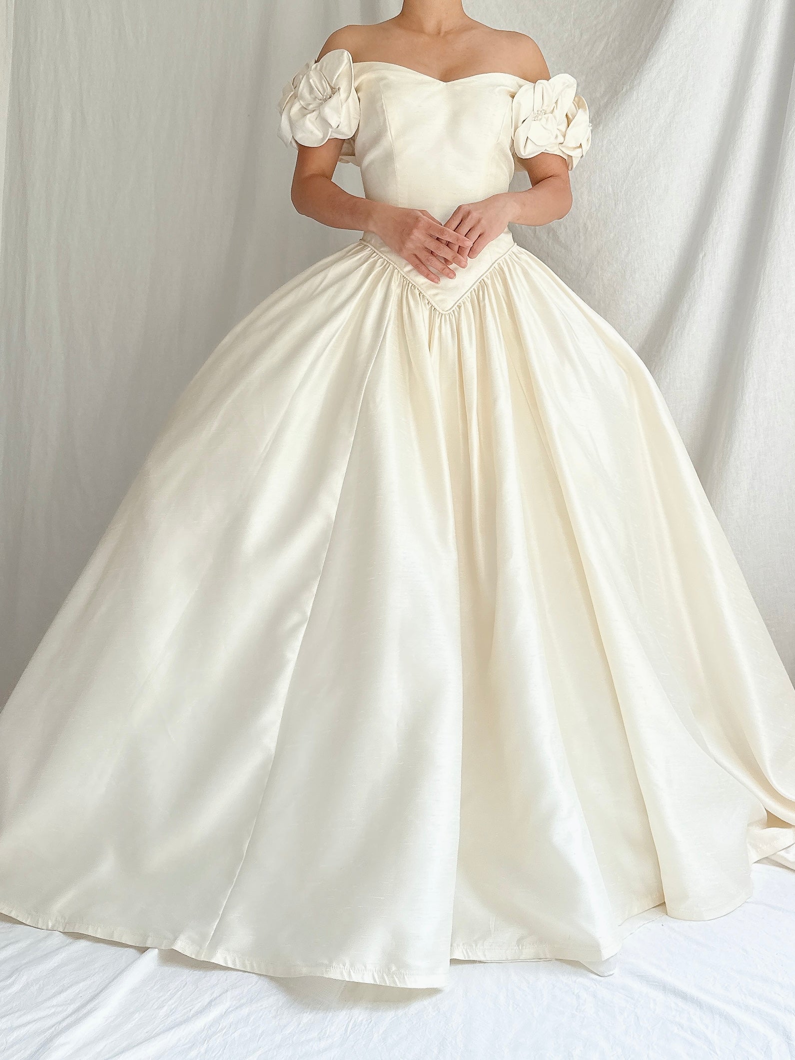 Vintage Raw Silk Basque Waist Gown - S