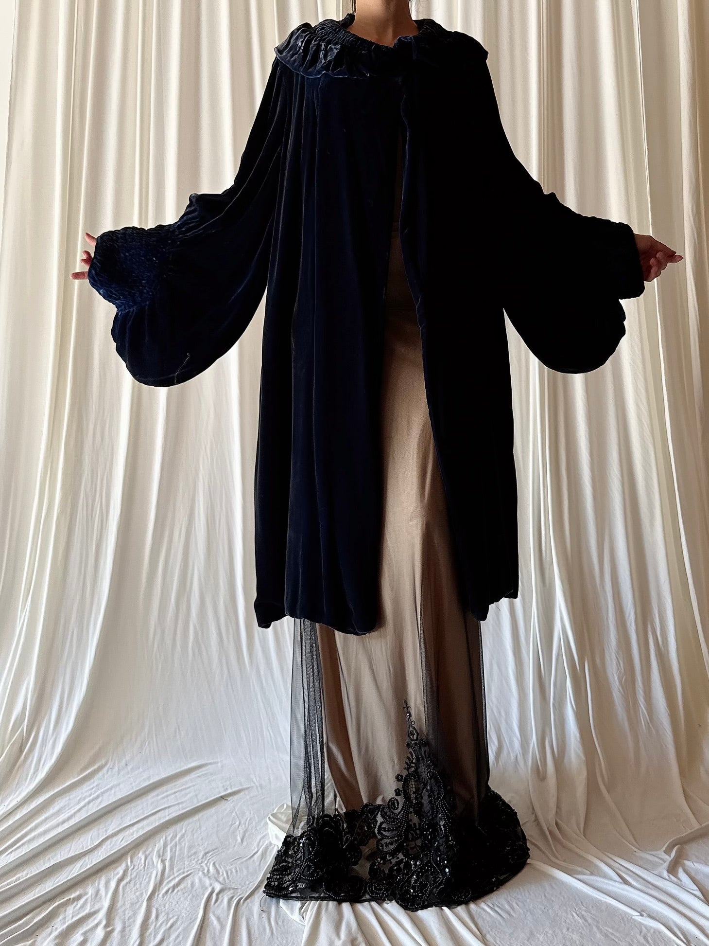 1920s Blue Silk Velvet Opera Coat - OSFM