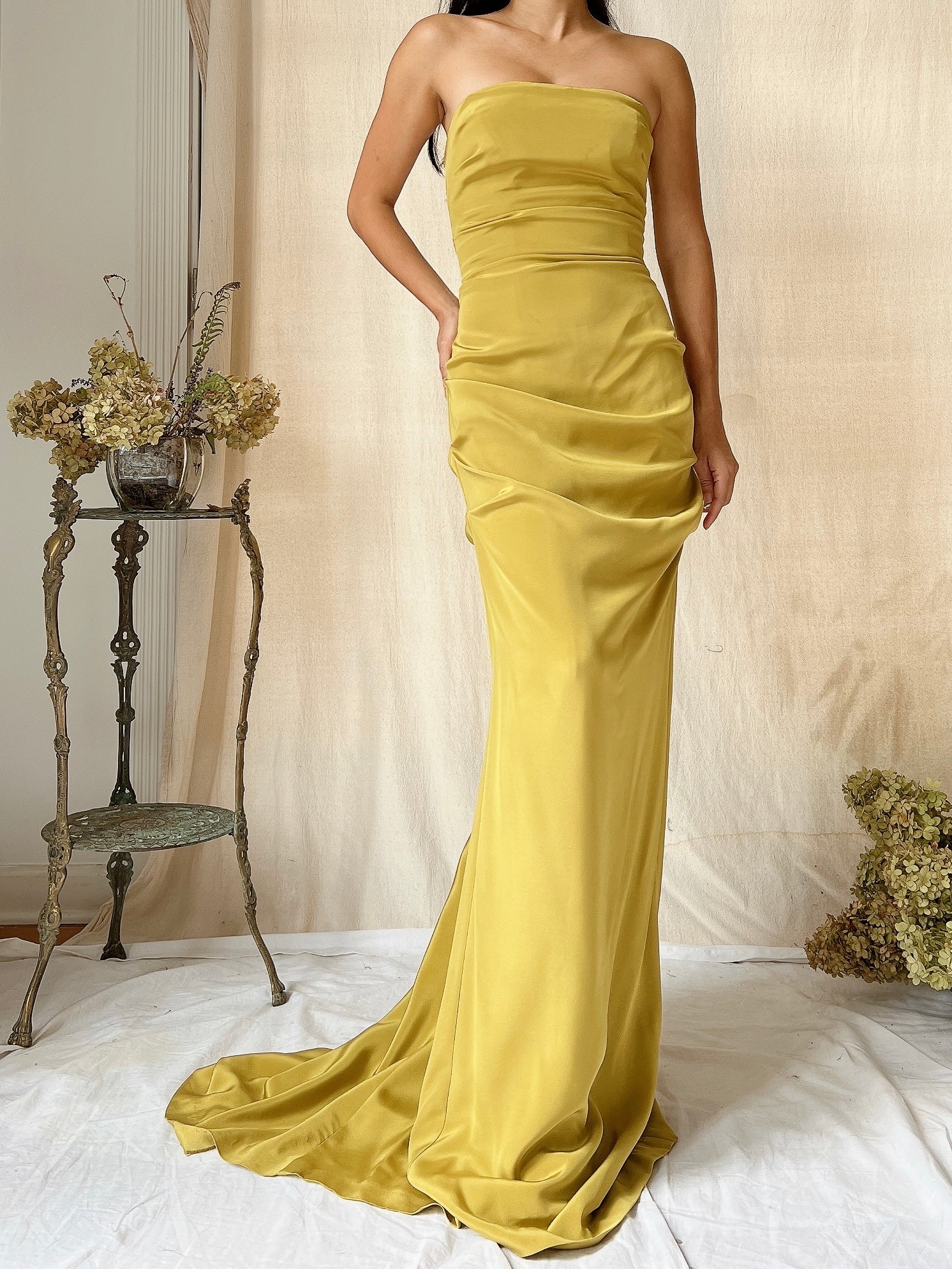 silk chartreuse dress Tuscan Rose Dress