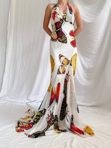 Vintage Butterfly Satin Dress - M/10