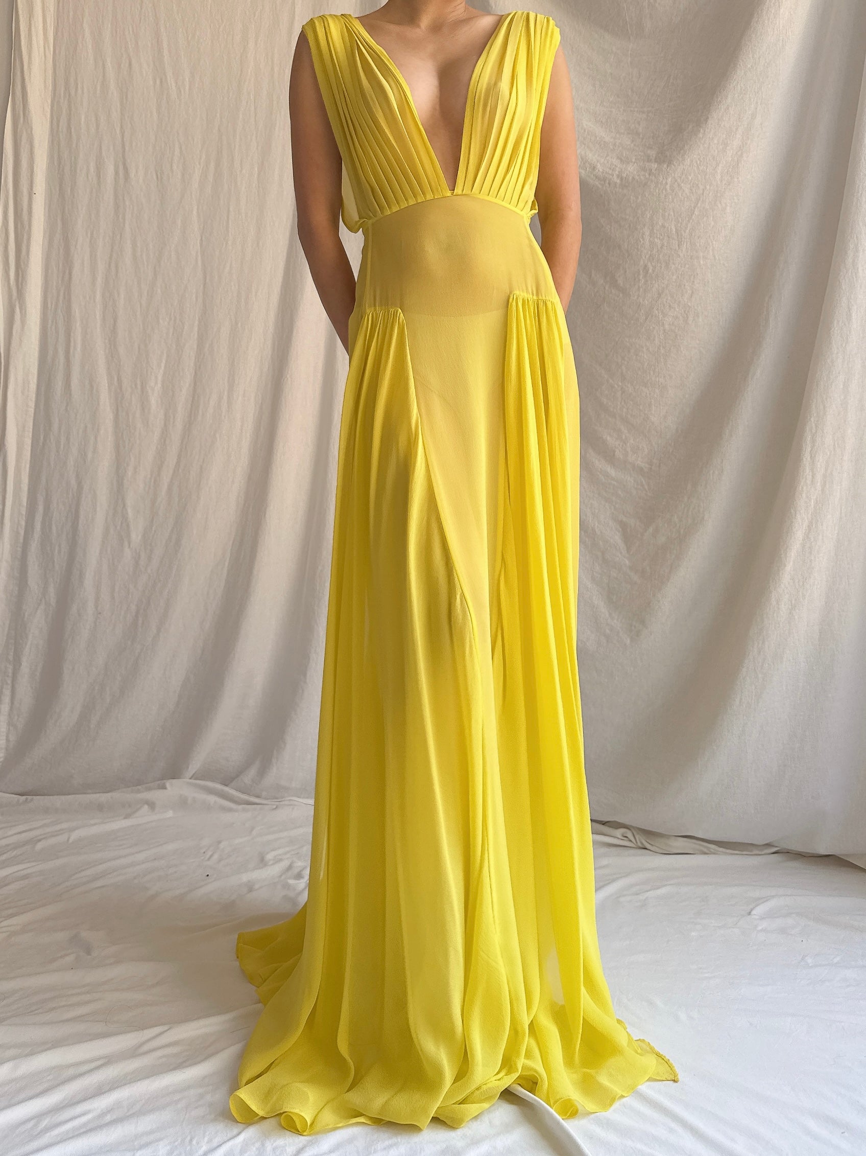 Vintage Sheer Silk Chiffon Gown - M