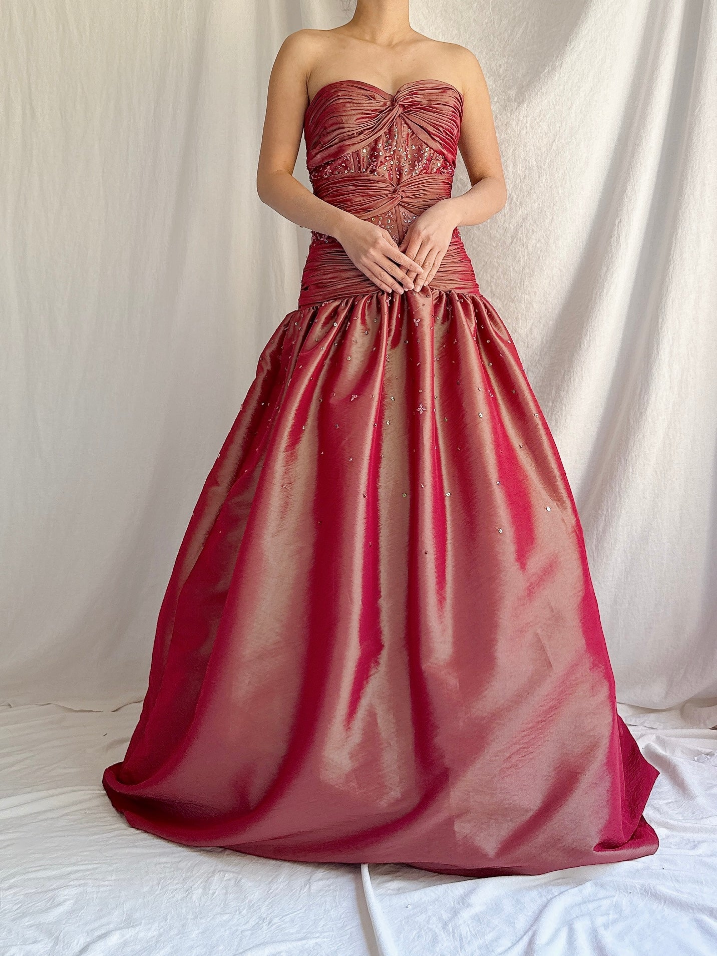Vintage Iridescent Satin Strapless Dress - M