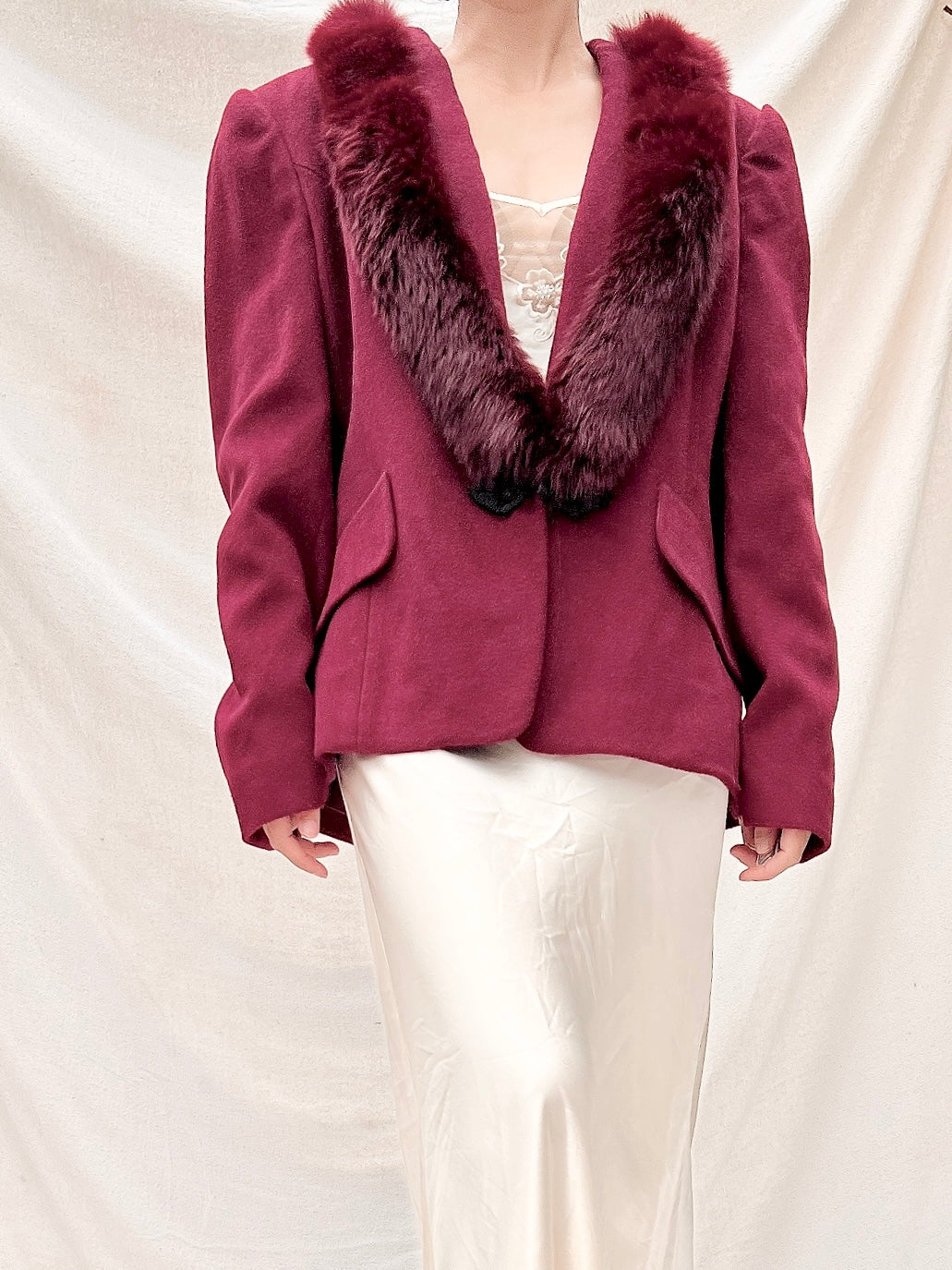 Vintage Wool Fox Fur Collar Jacket - M