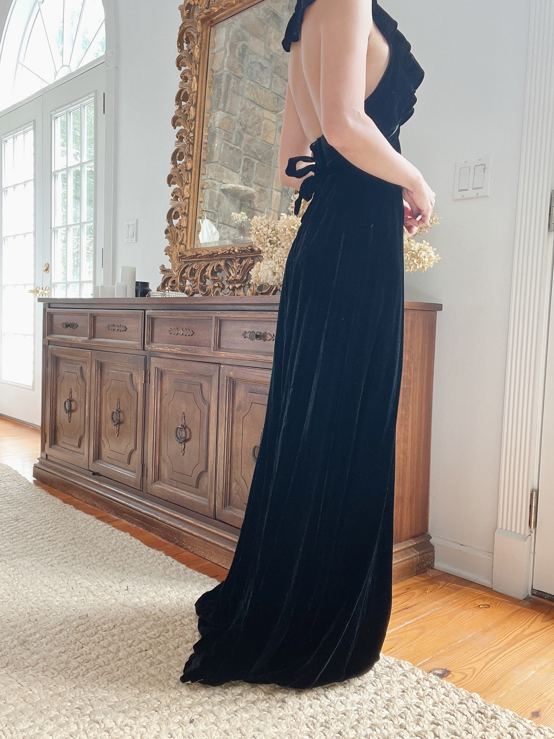 1940s Black Velvet Gown - XXS