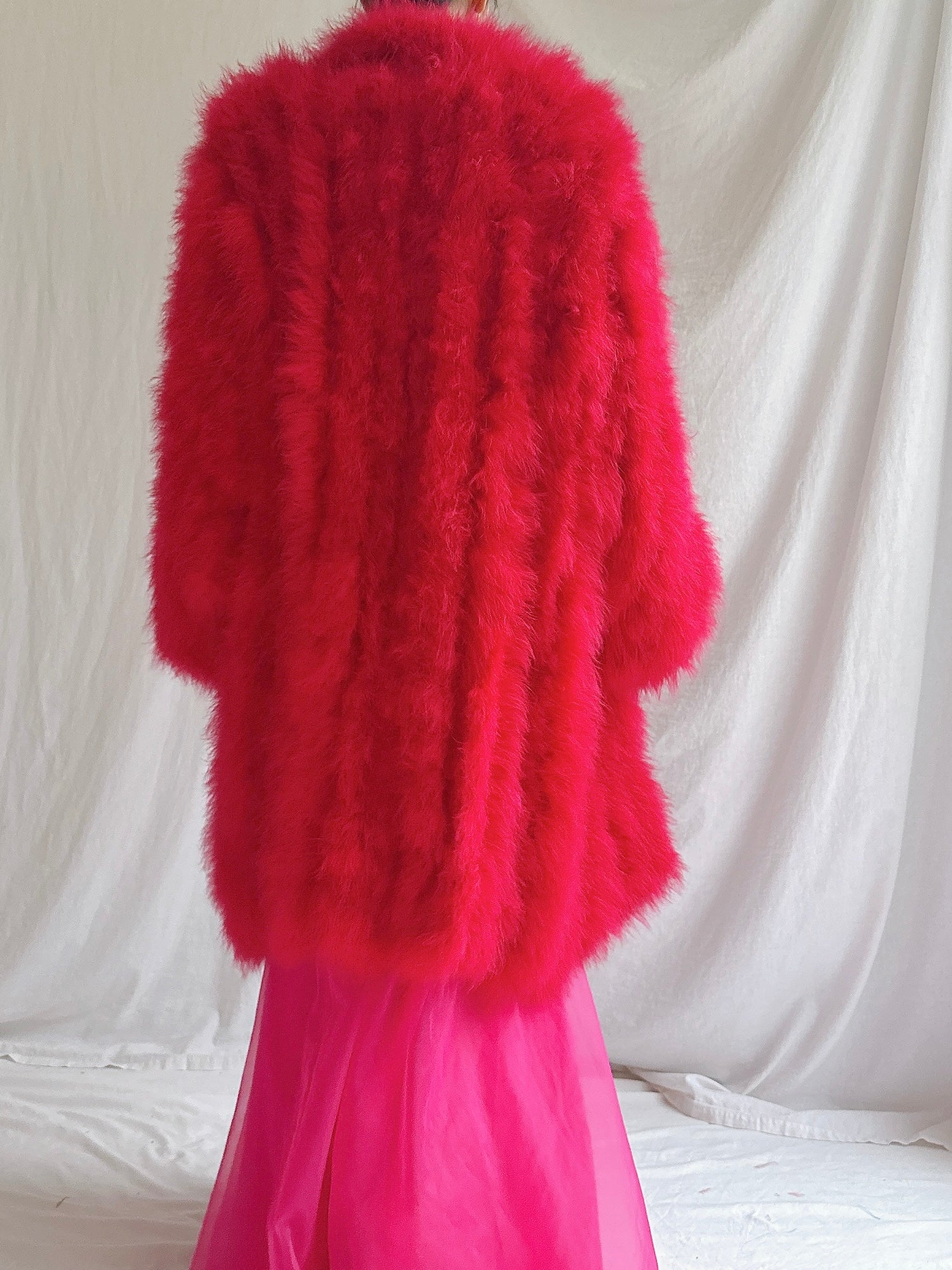 Vintage Red Marabou Duster - OSFM