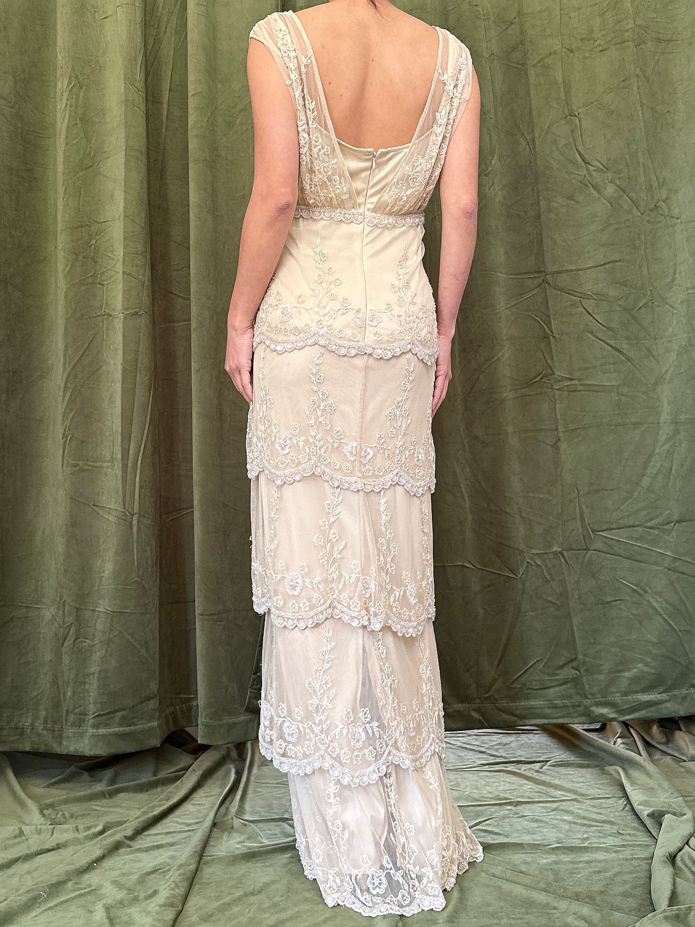 Vintage Tiered Beaded Gown - L