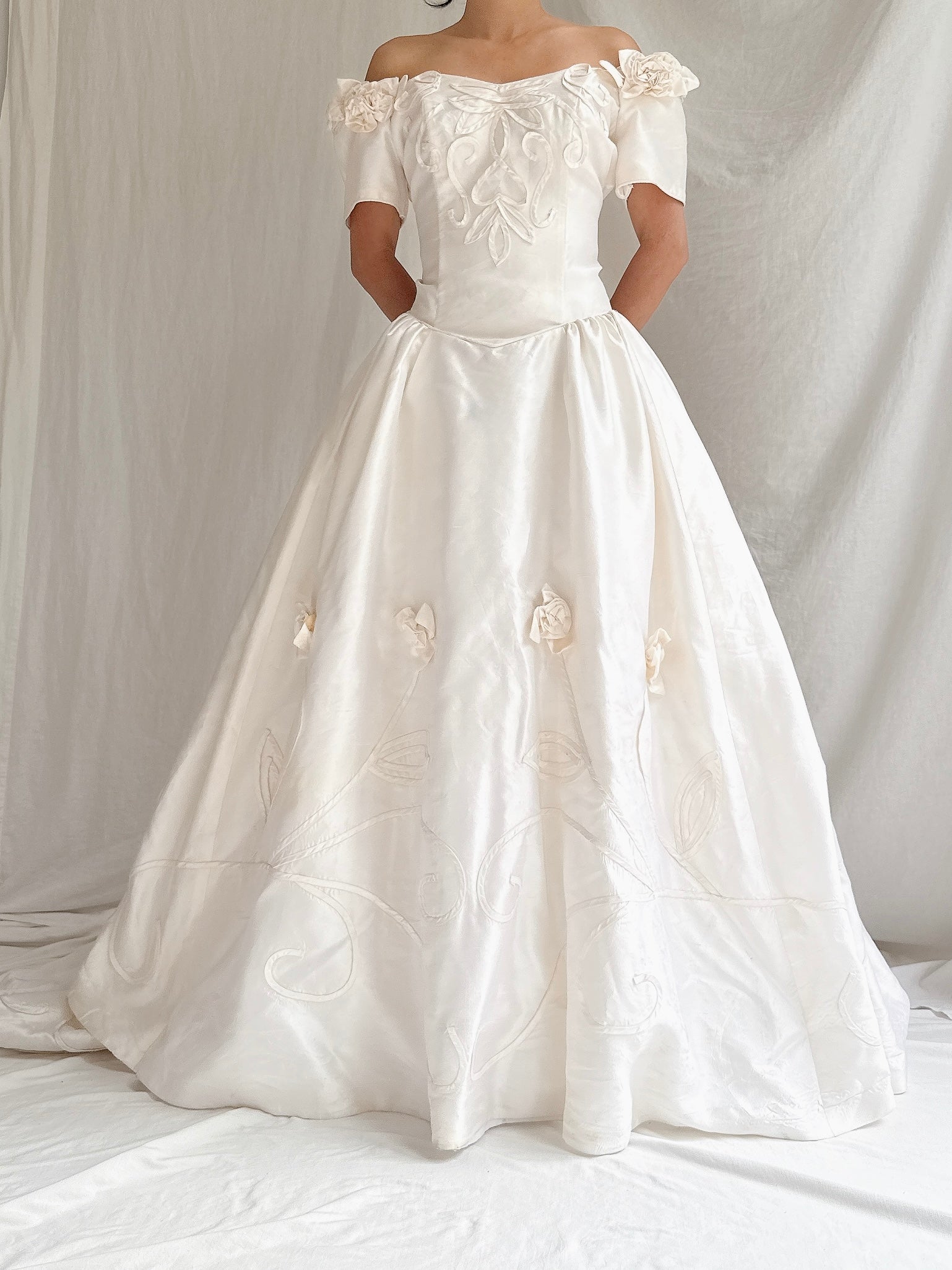 Vintage Silk Rosette Applique Dress - S