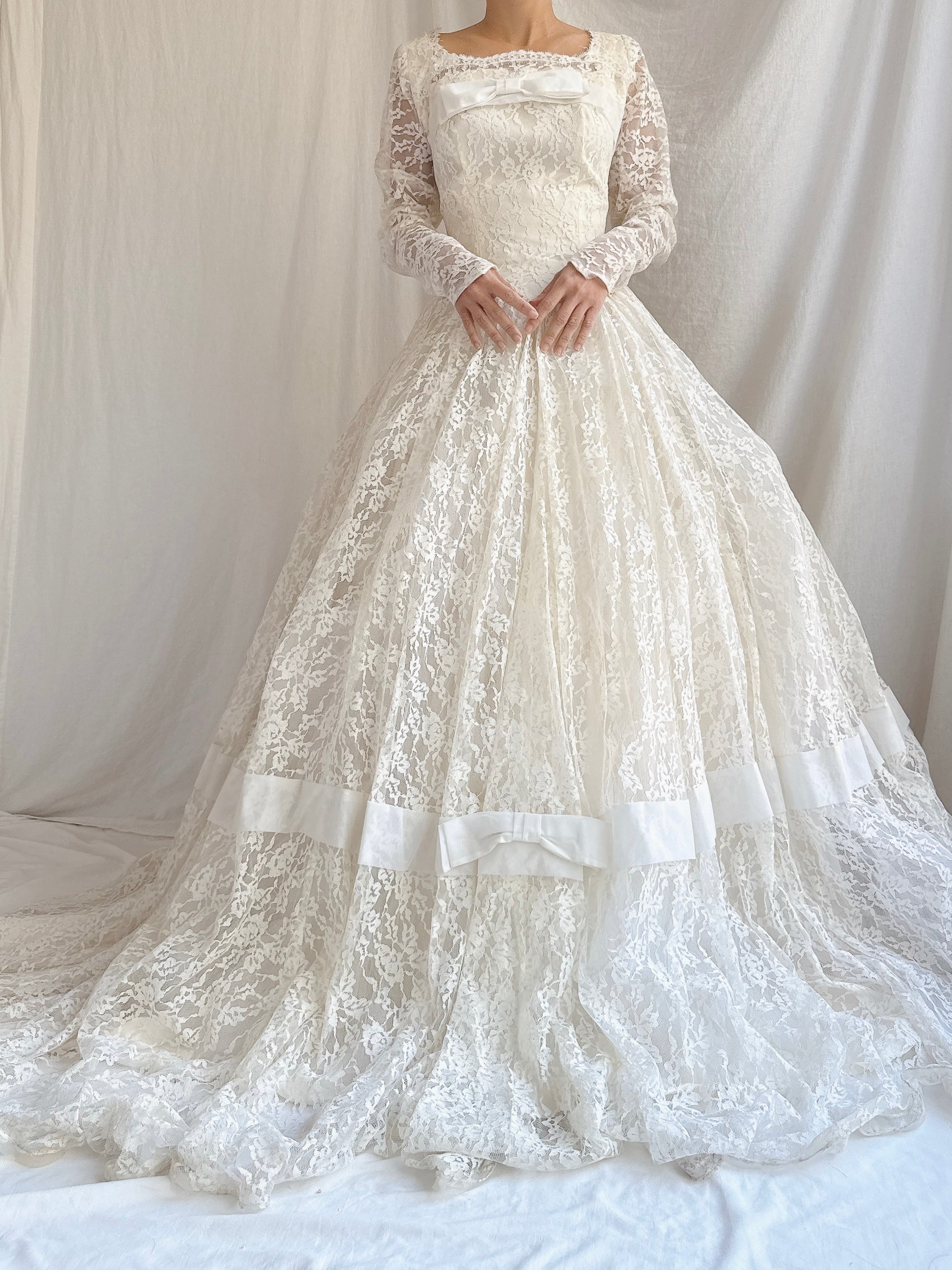 1950s Lace Long Sleeve Gown - S