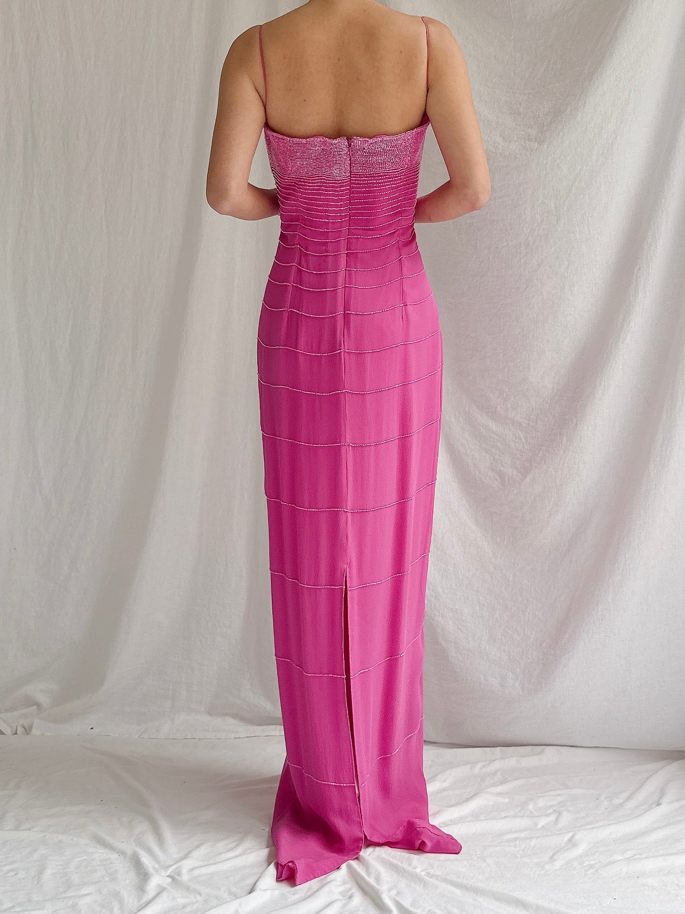 Vintage Hot Pink Silk Gown - M