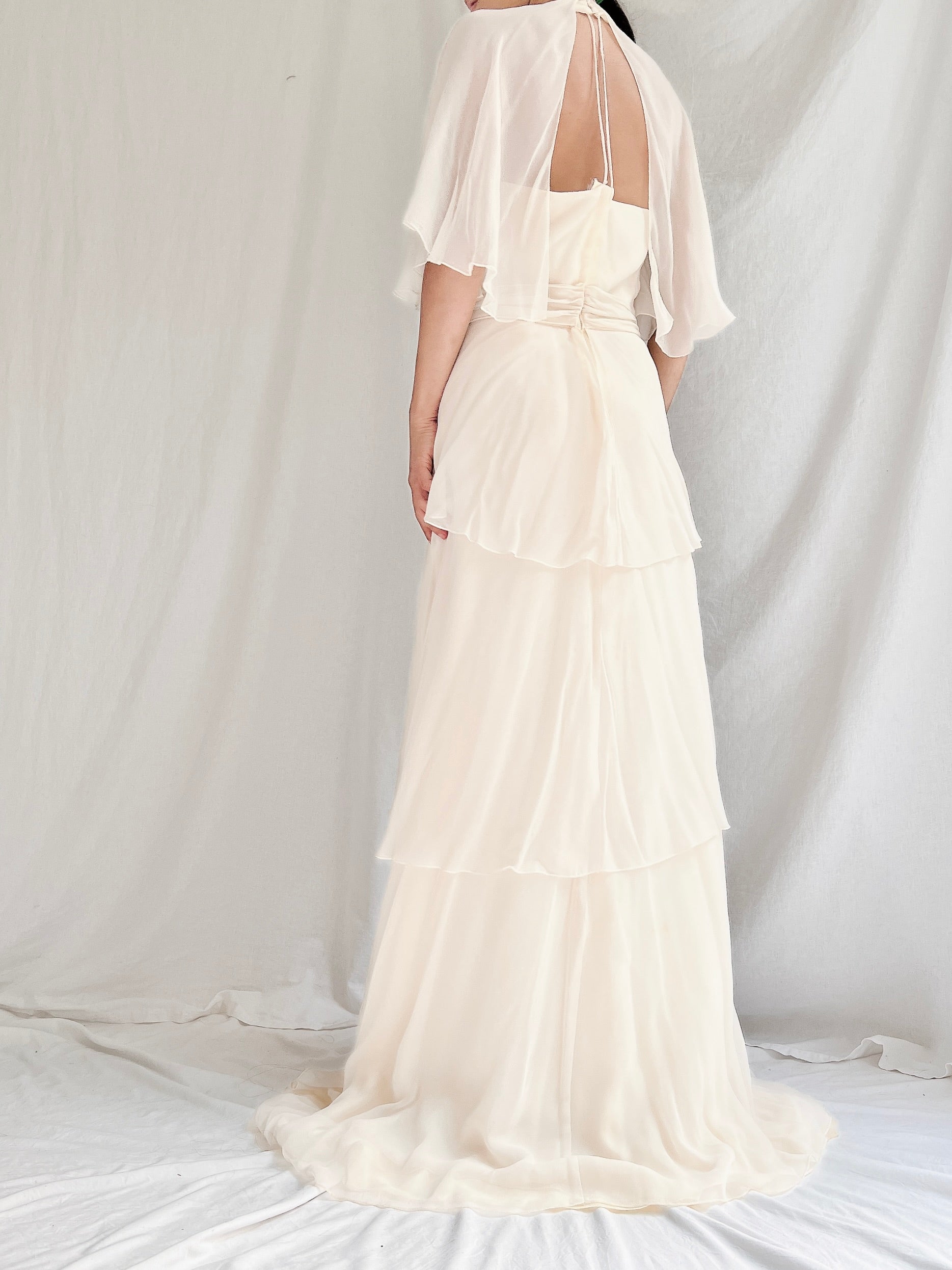 1970s Chiffon Tiered Gown - S