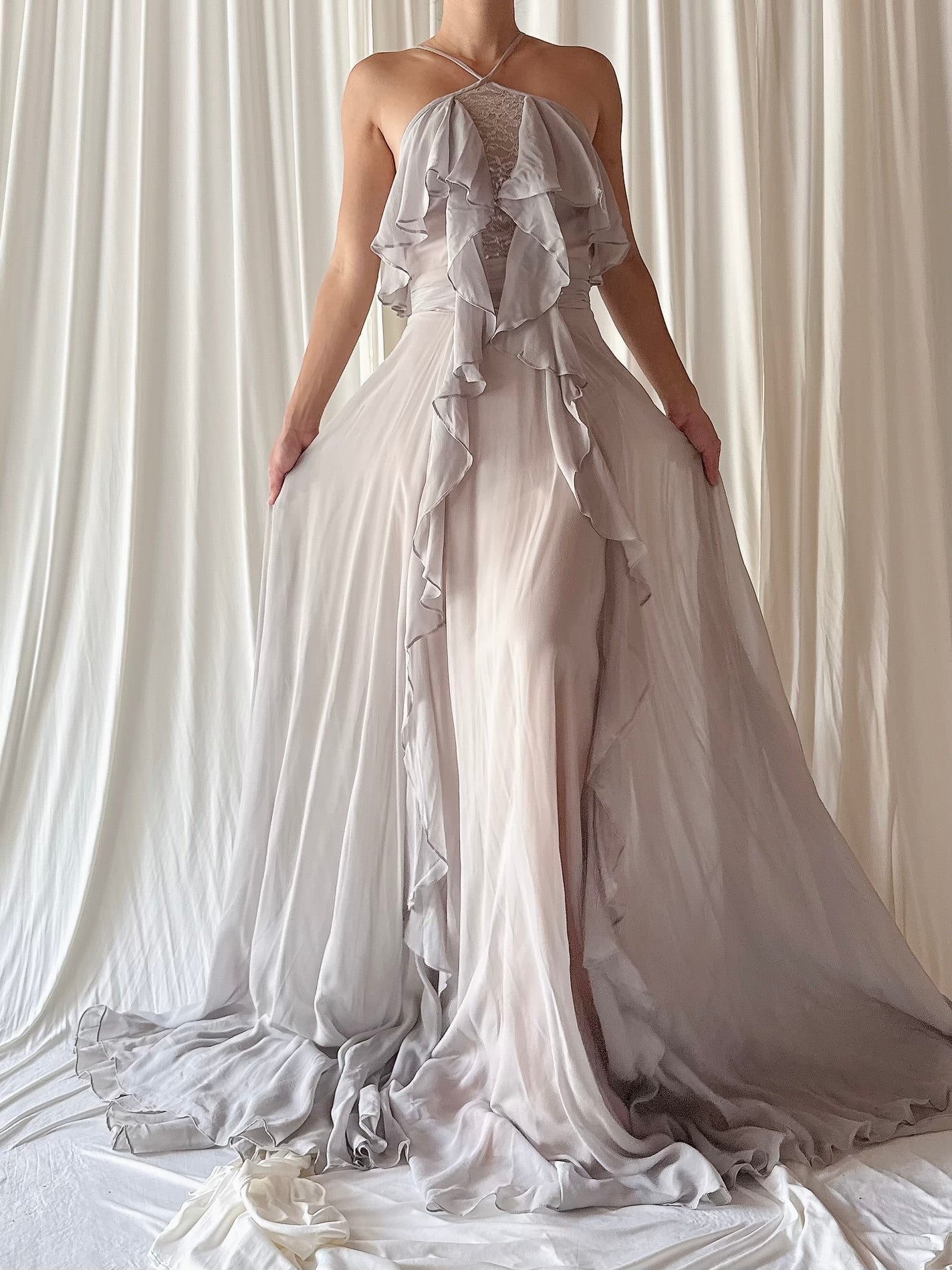 00 Pewter Chiffon Badgely Mishka Gown - XS/S