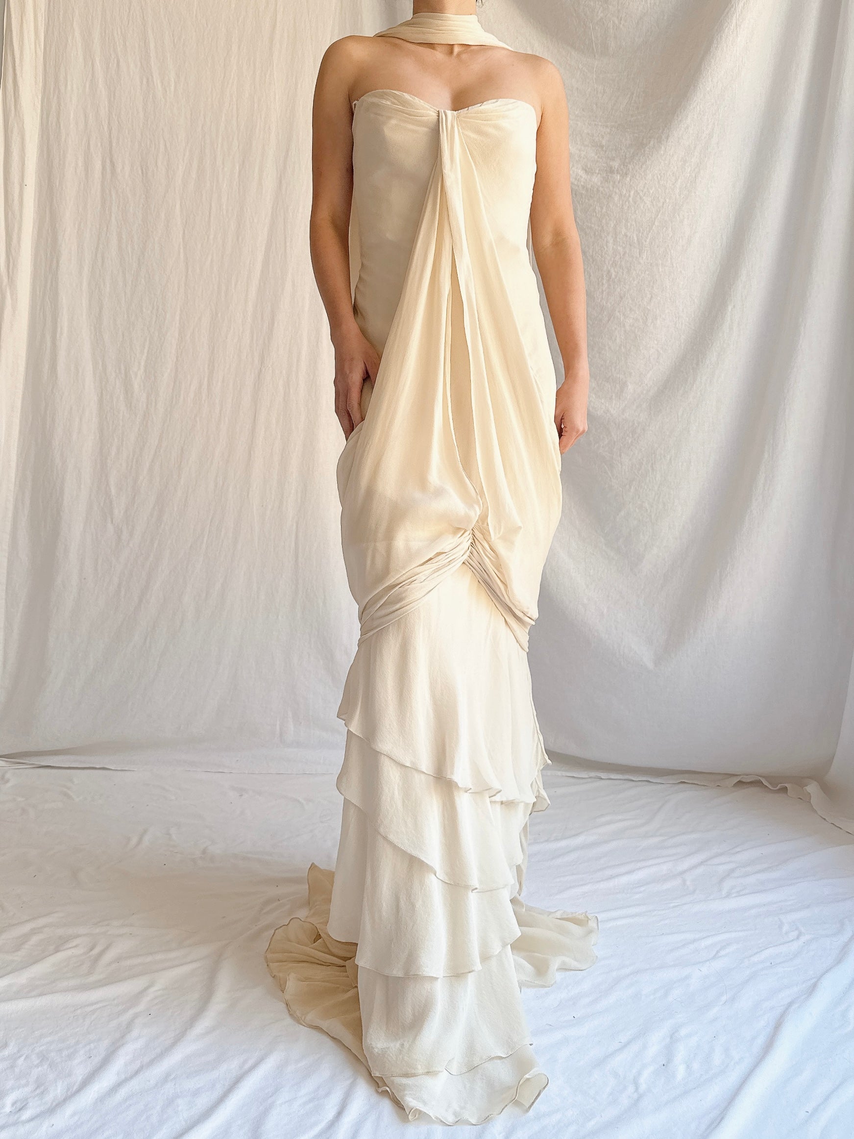 Vintage J Mendel Silk Draped Gown - S