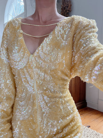 Vintage Yellow Sequins Gown - M/L