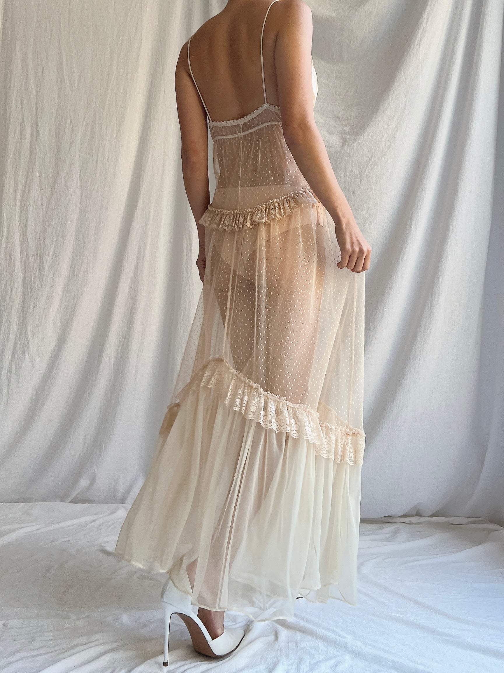 Vintage Ecru Sheer Slip - S/M