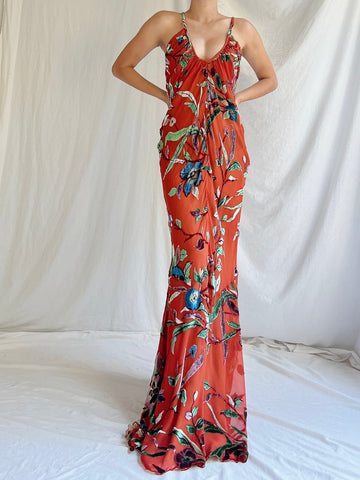 Vintage Silk Halter Velvet Devore Gown - M/L