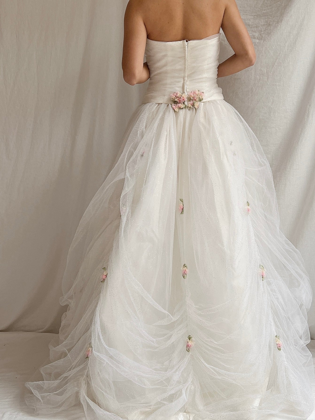 Vintage Strapless Tulle Rosette Gown - XS/2