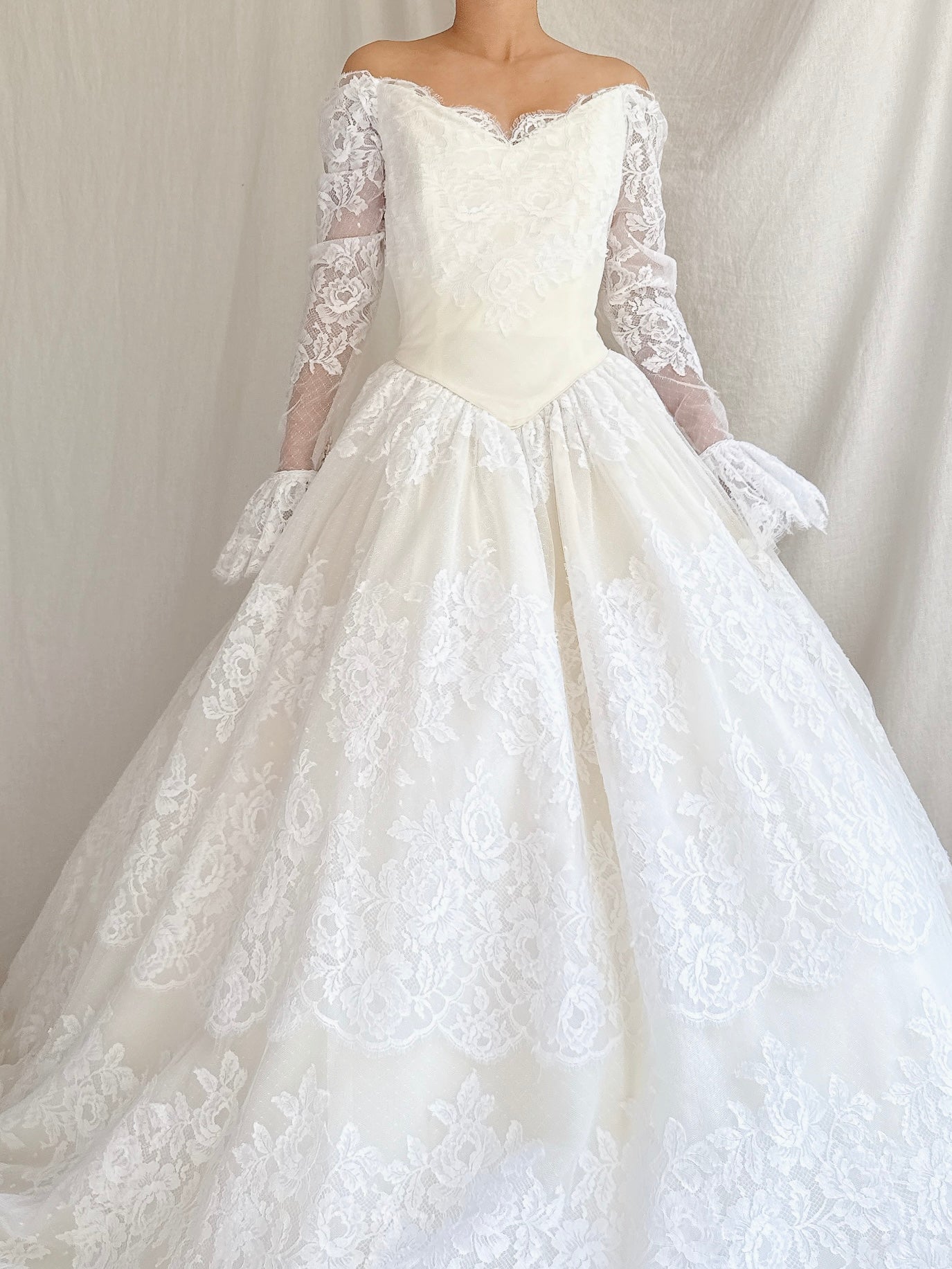 Vintage Lazaro Lace Basque Waist Gown - S