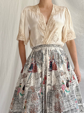 1930s Silk and Lace Top - S-M